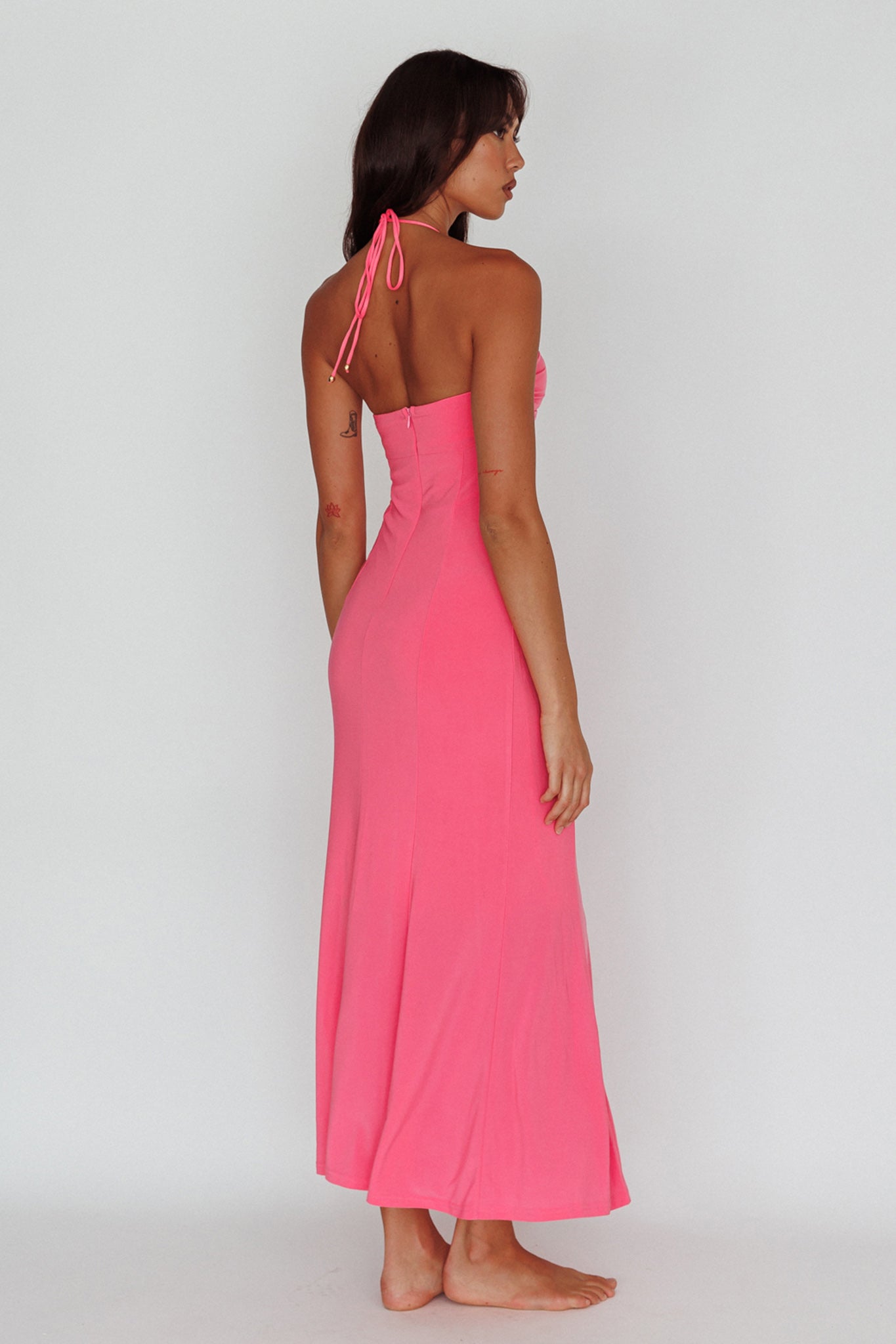 Ibiza Sunset Bust Flower Midi Dress Hot Pink - L Ibiza Sunset Bust Flower Midi Dress Hot Pink - L