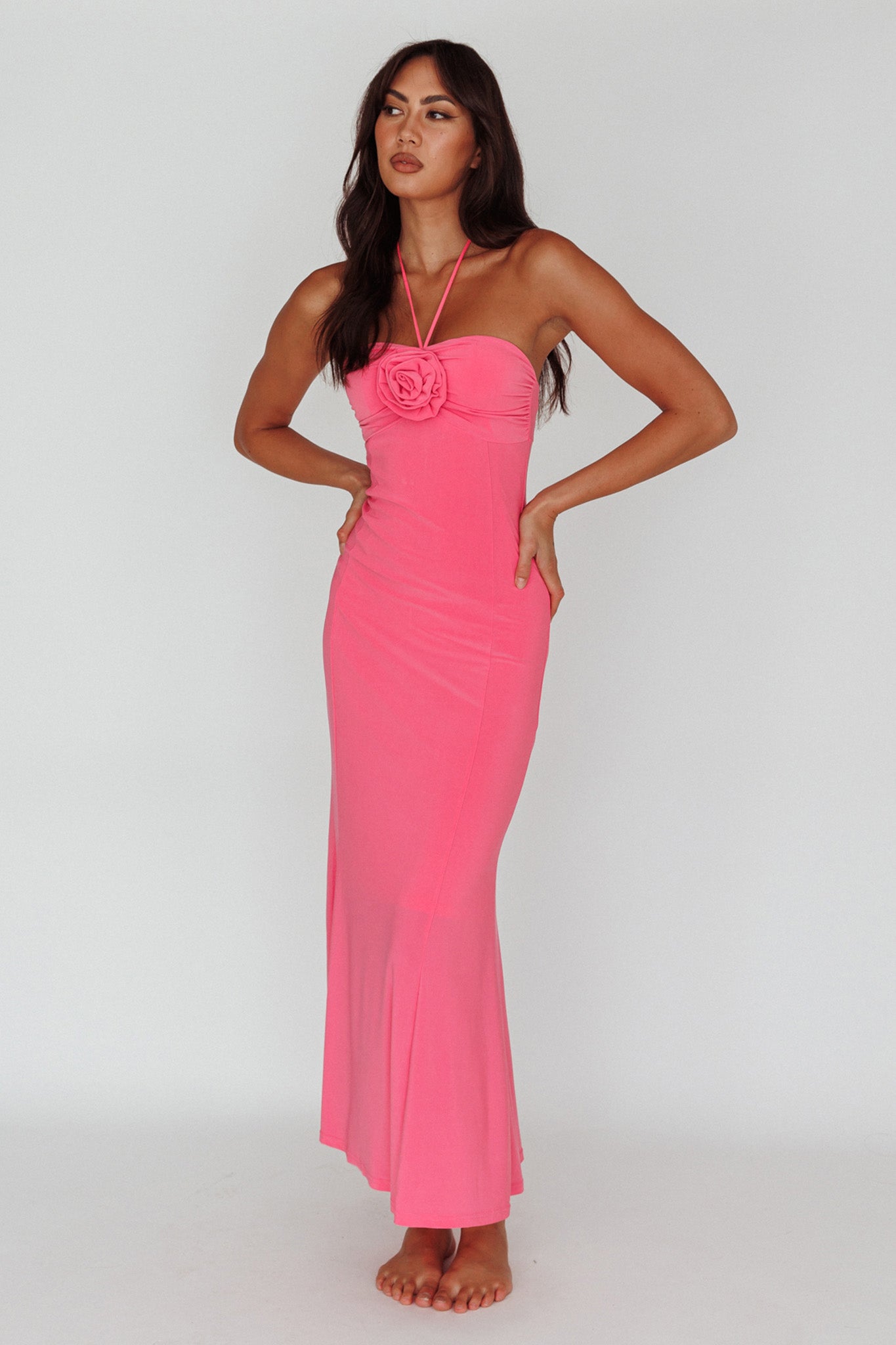 Shop the Ibiza Sunset Bust Flower Midi Dress Hot Pink
