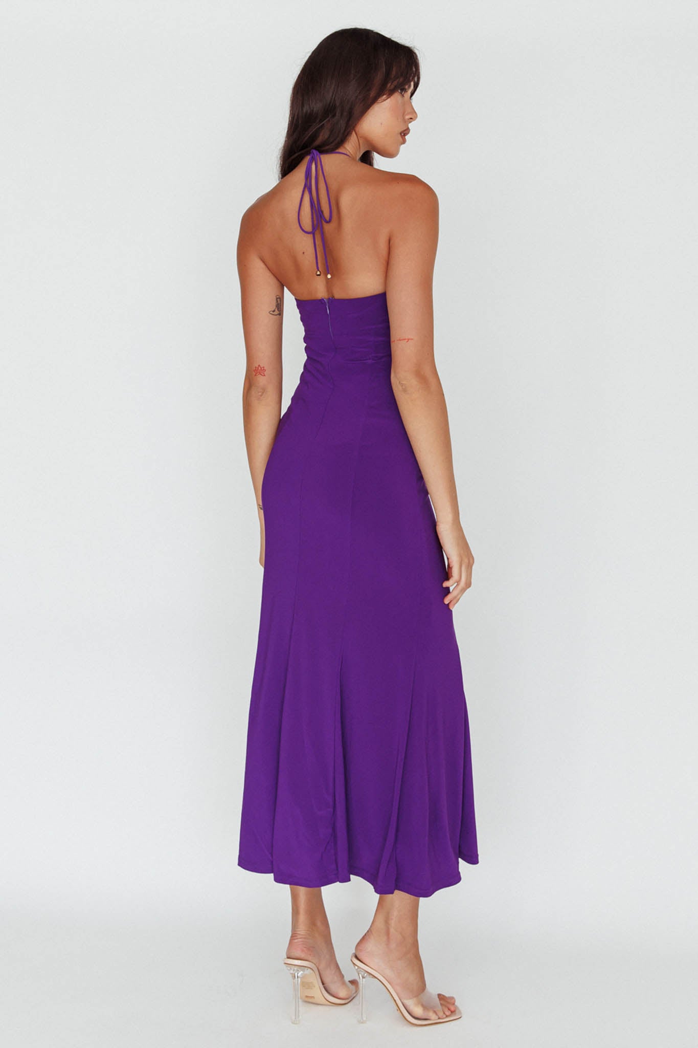 Ibiza Sunset Bust Flower Midi Dress Purple by Selfie Leslie