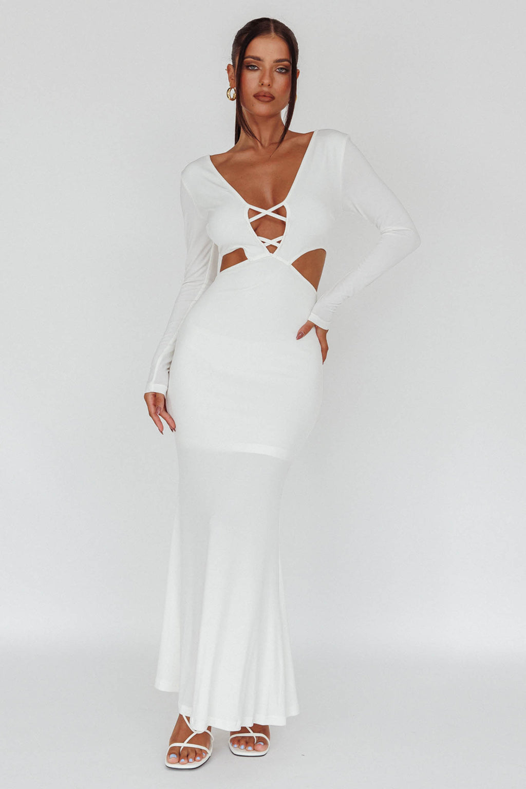 Dress Codes Cut-Out Maxi Dress White by Selfie Leslie