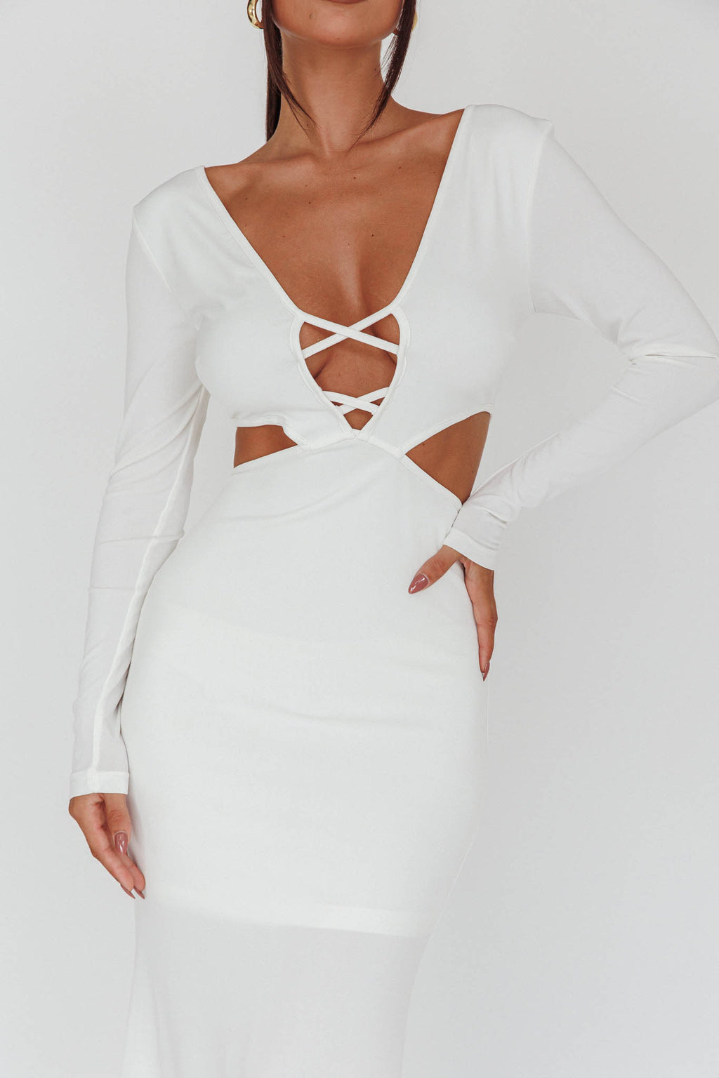 Dress Codes Cut-Out Maxi Dress White by Selfie Leslie