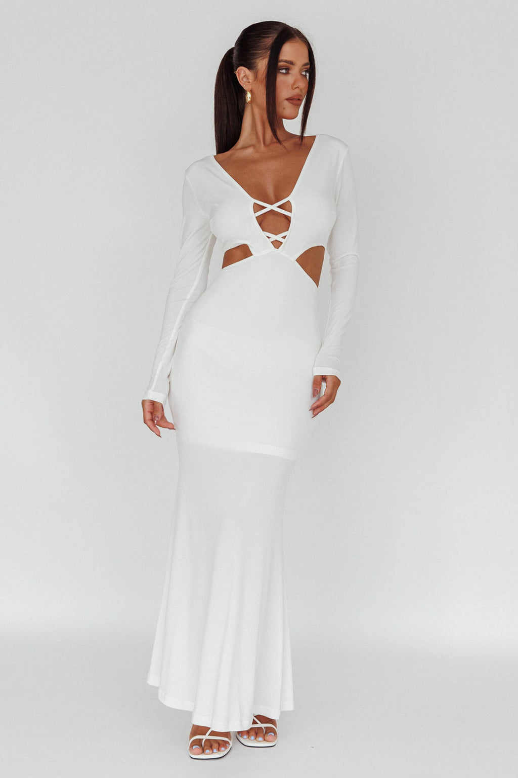 Dress Codes Cut-Out Maxi Dress White by Selfie Leslie