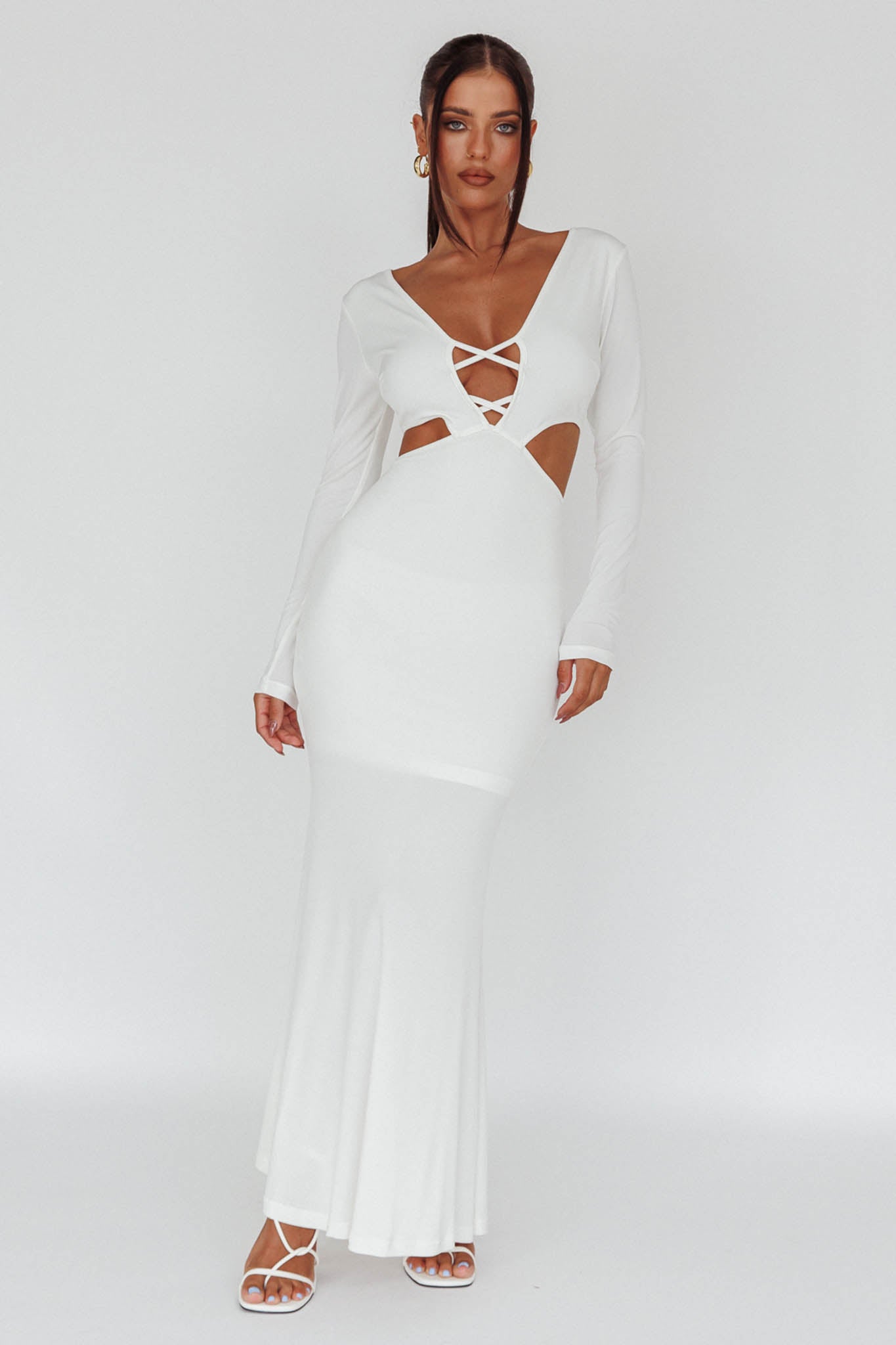 Dress Codes Cut-Out Maxi Dress White by Selfie Leslie