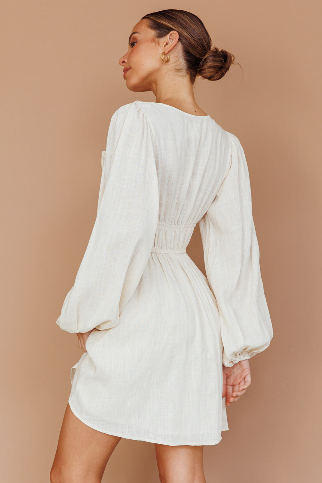 Carnivale Balloon Sleeve Ruffle Mini Dress Oat by Selfie Leslie