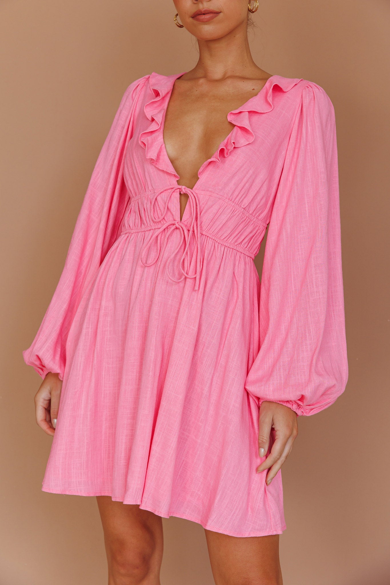 Carnivale Balloon Sleeve Ruffle Mini Dress Pink by Selfie Leslie