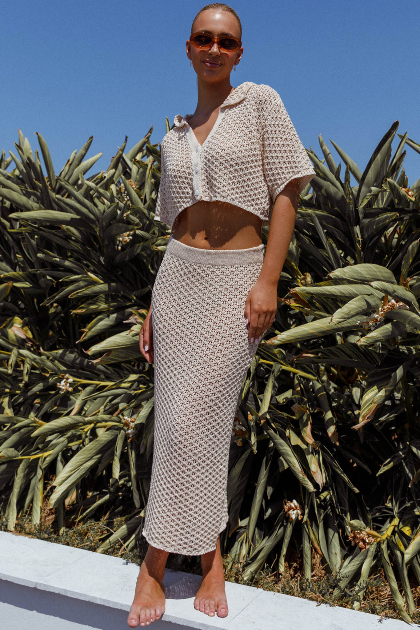 Summer Sunset Crochet Maxi Skirt Oat by Selfie Leslie