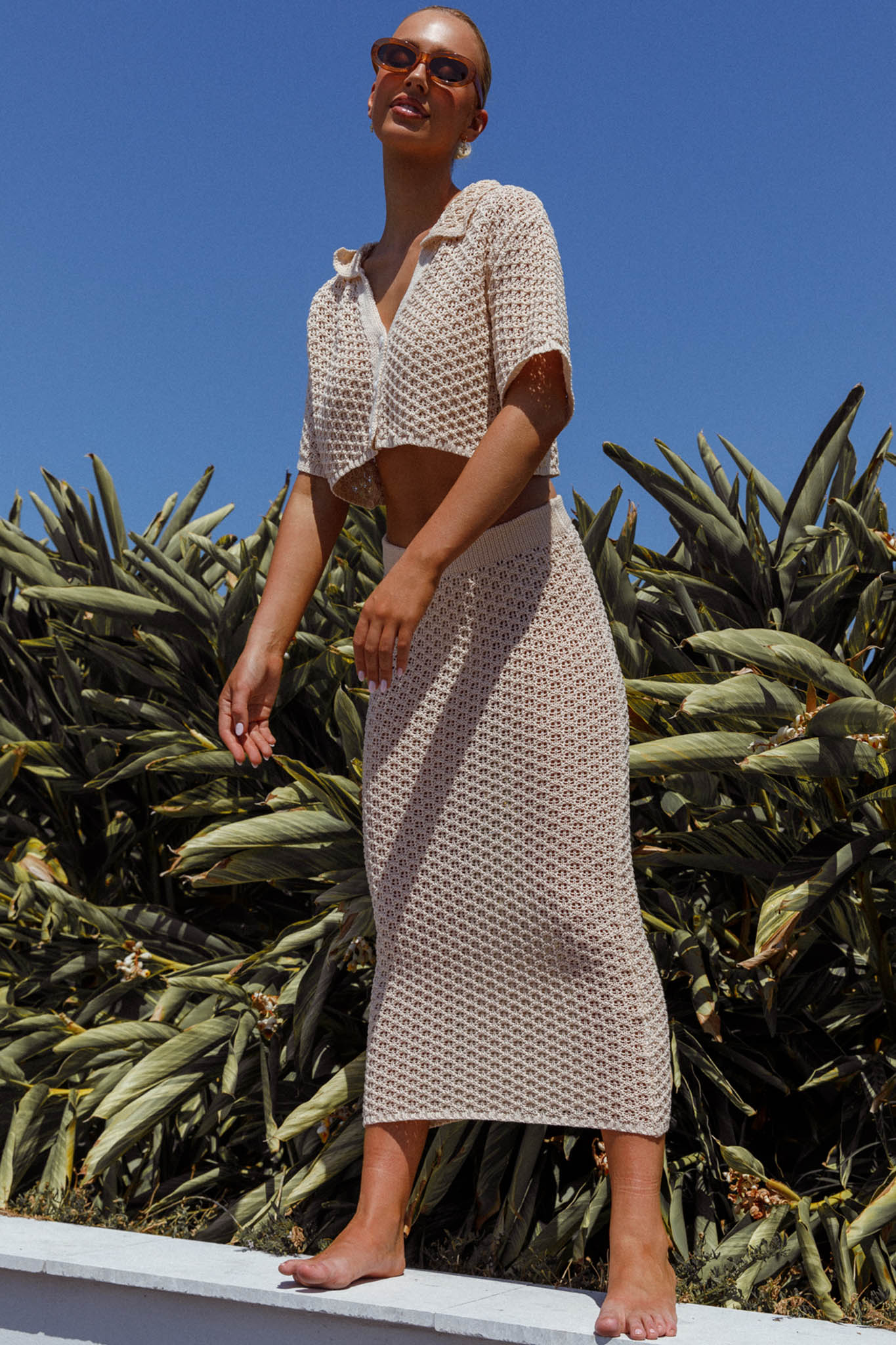 Summer Sunset Crochet Maxi Skirt Oat by Selfie Leslie