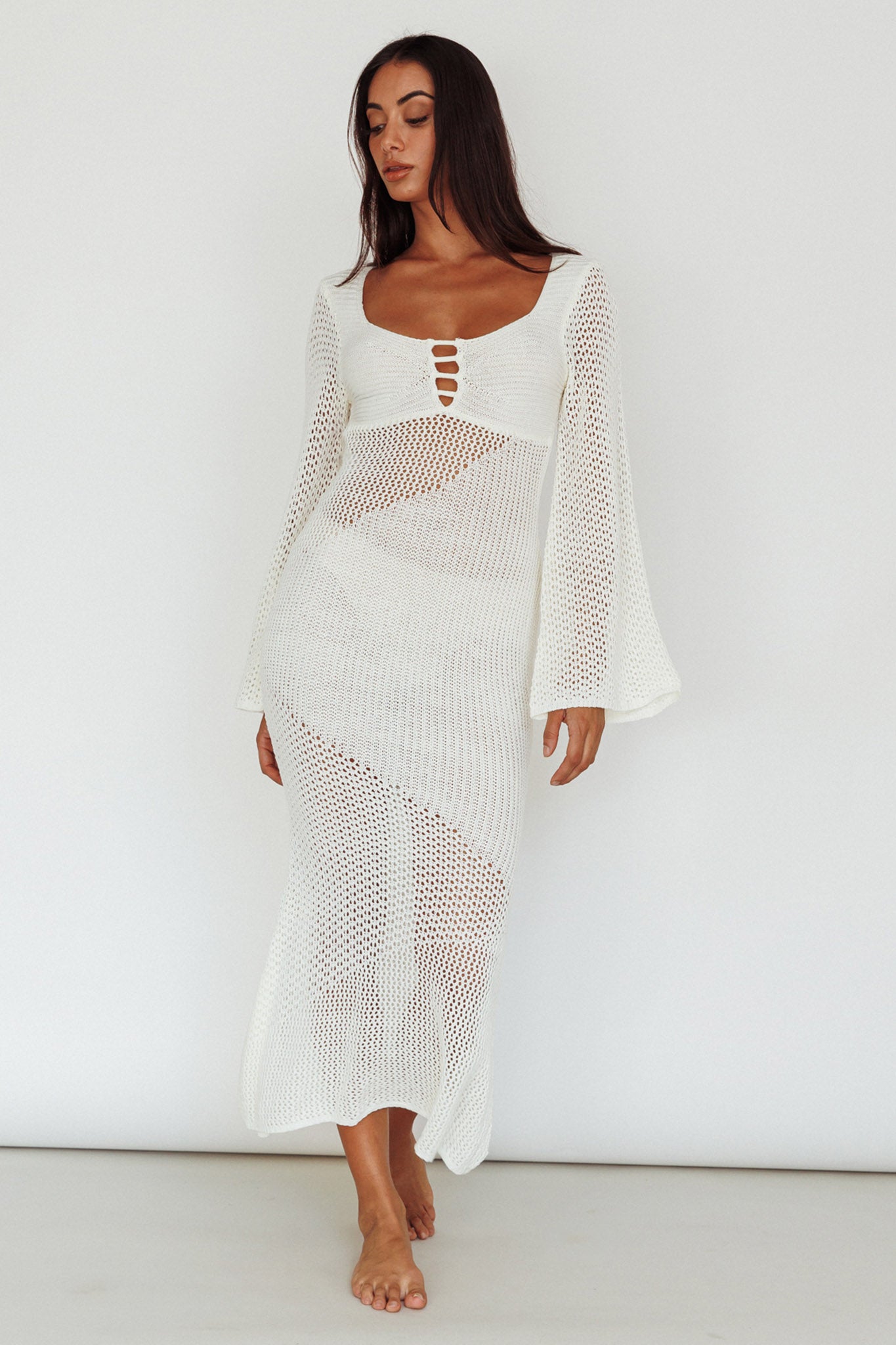 Zizi Long Sleeve Crochet Maxi Dress White Zizi Long Sleeve Crochet Maxi Dress White