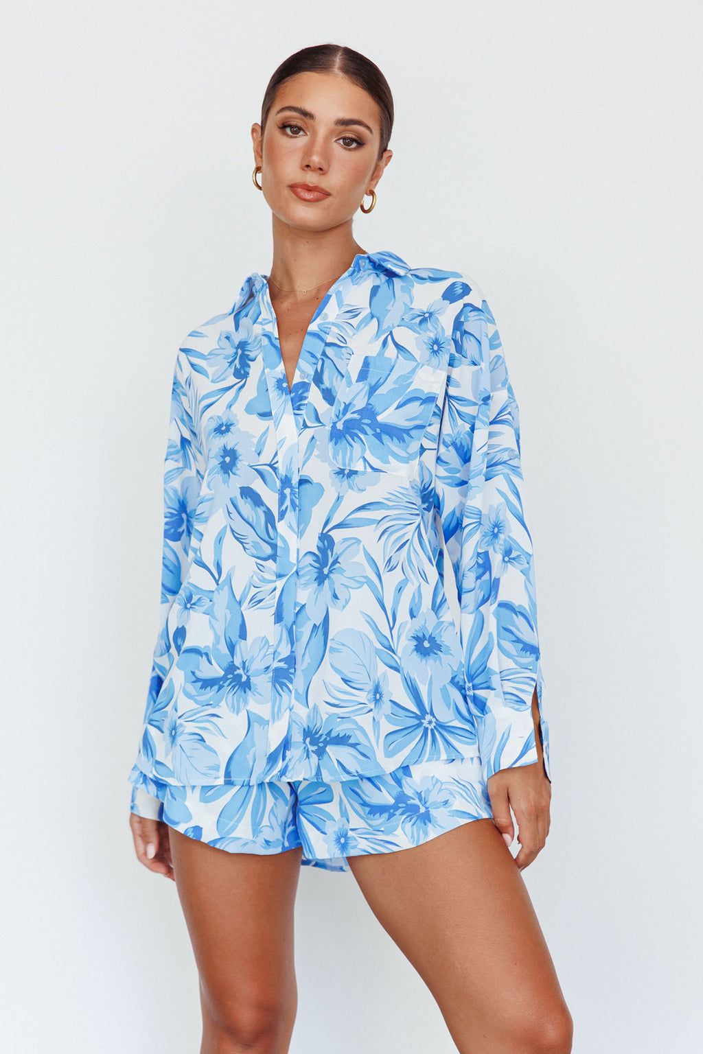 Home Stretch Button Up Shirt Tropical Blue by Selfie Leslie