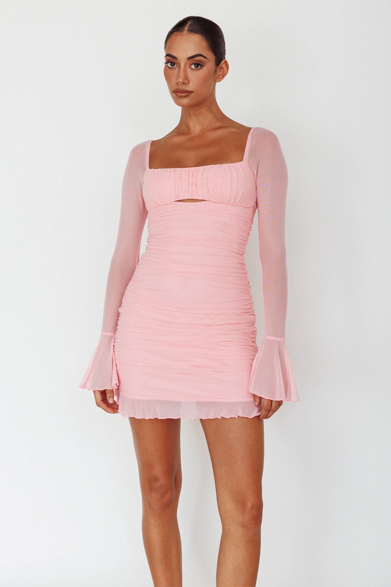 In Bloom Flared Cuff Mini Dress Pink by Selfie Leslie