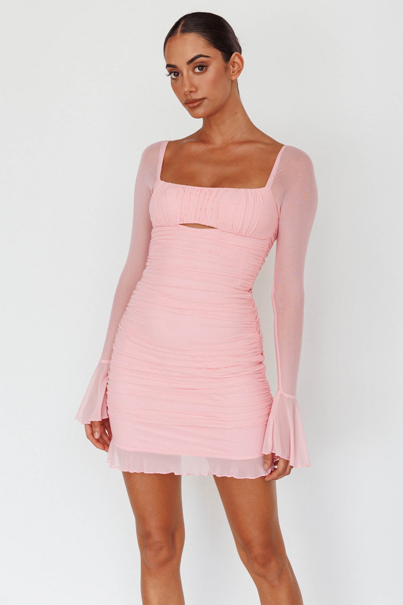 In Bloom Flared Cuff Mini Dress Pink by Selfie Leslie