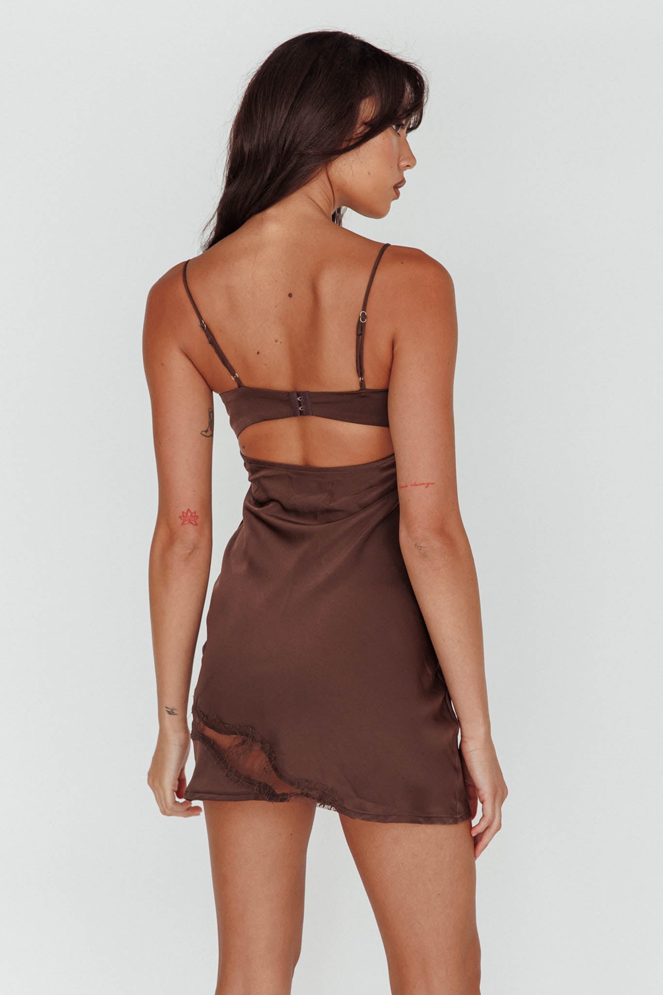 Sweet Talker Lace Trim Mini Dress Chocolate by Selfie Leslie