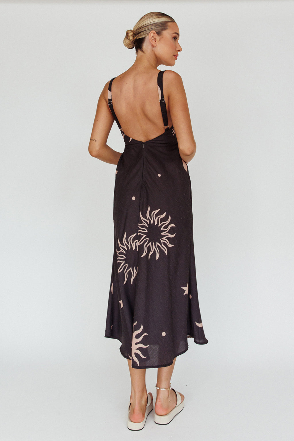 Coucou Square Neckline Midi Dress Celestial Print by Selfie Leslie
