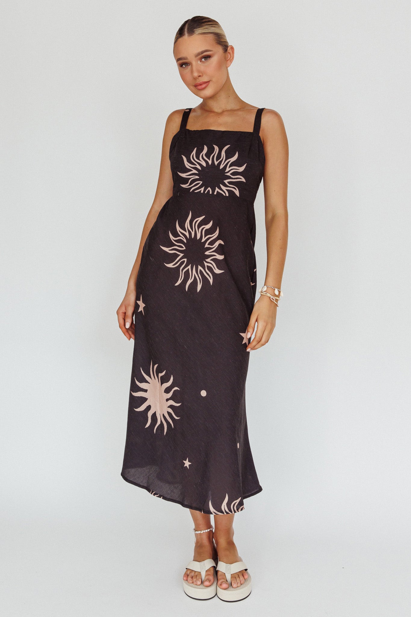 Coucou Square Neckline Midi Dress Celestial Print by Selfie Leslie