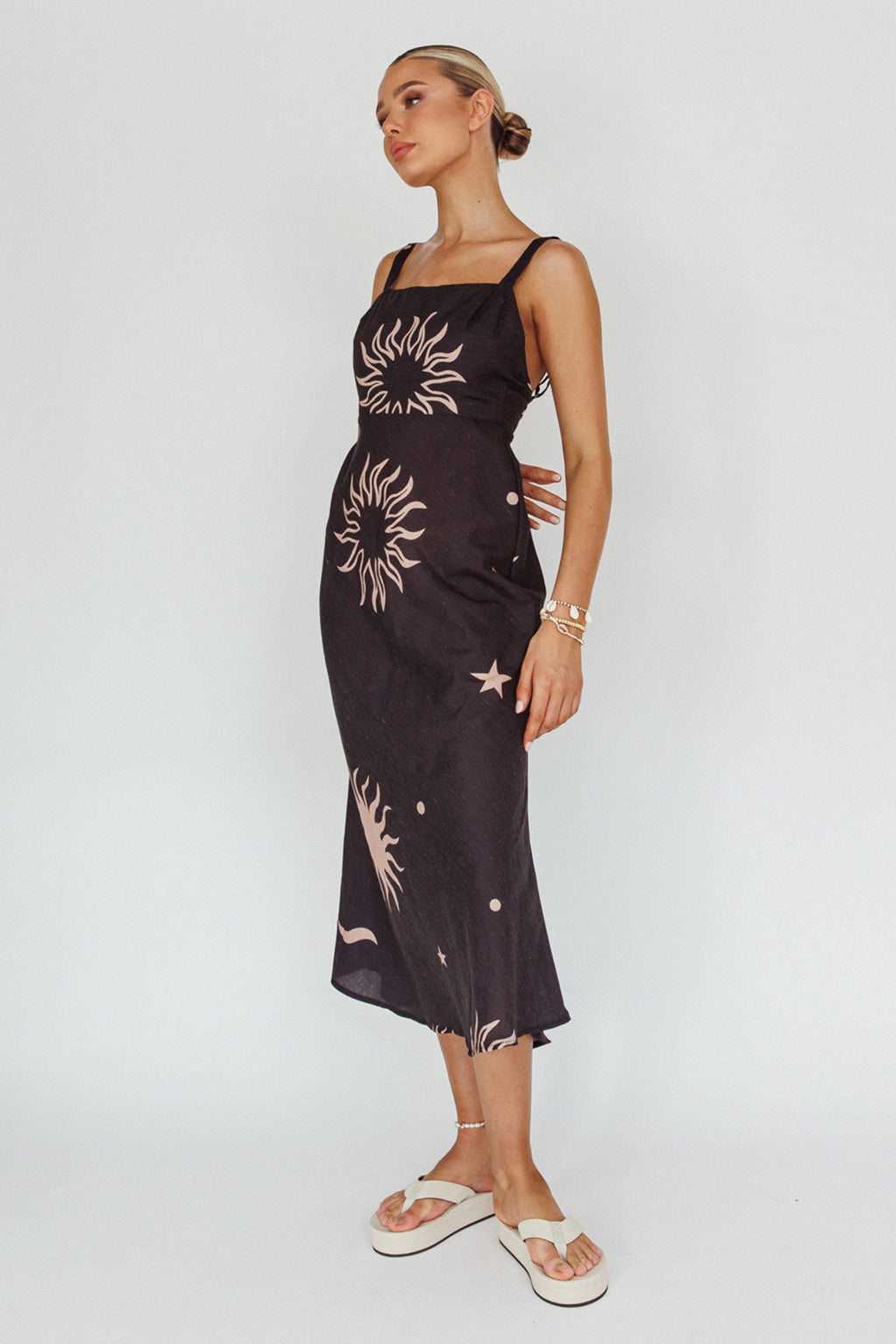 Coucou Square Neckline Midi Dress Celestial Print by Selfie Leslie
