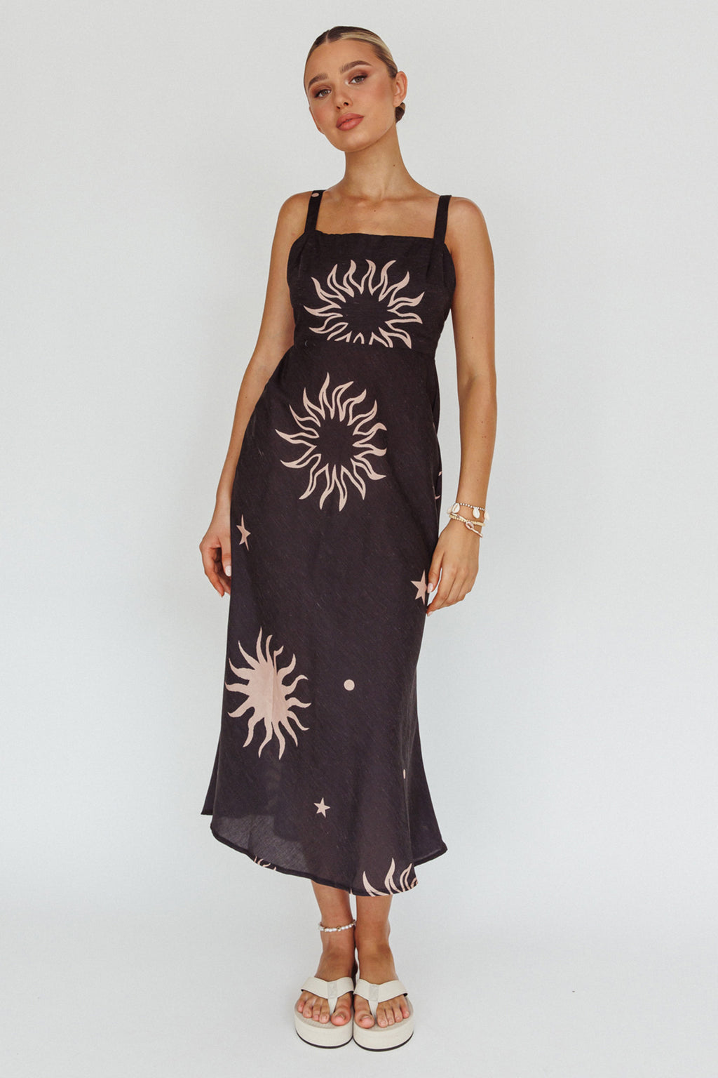 Coucou Square Neckline Midi Dress Celestial Print by Selfie Leslie