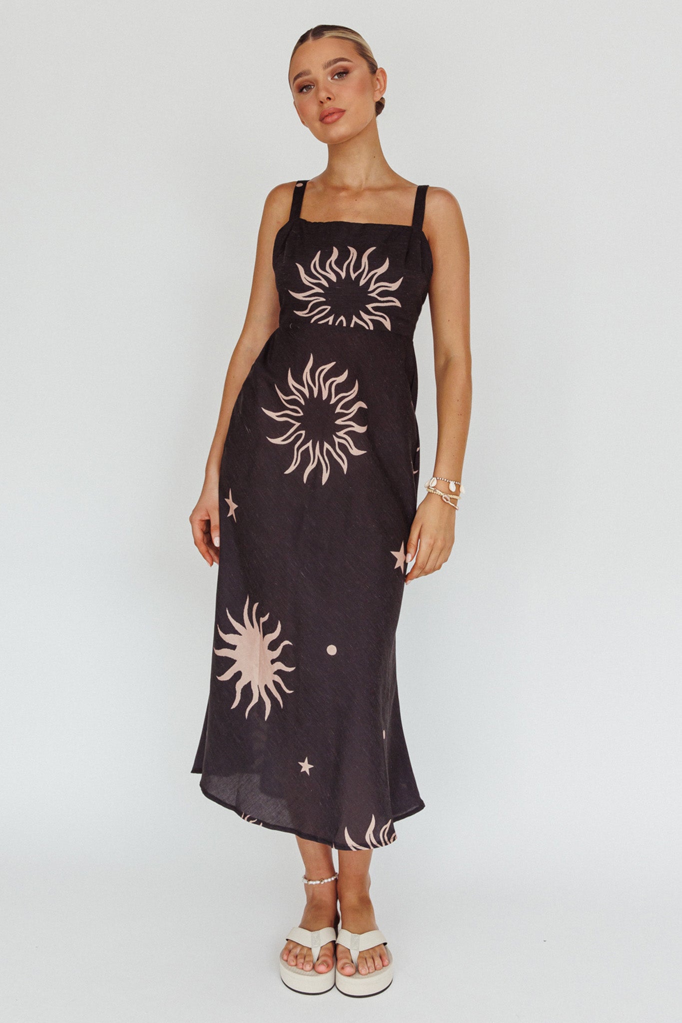 Coucou Square Neckline Midi Dress Celestial Print by Selfie Leslie