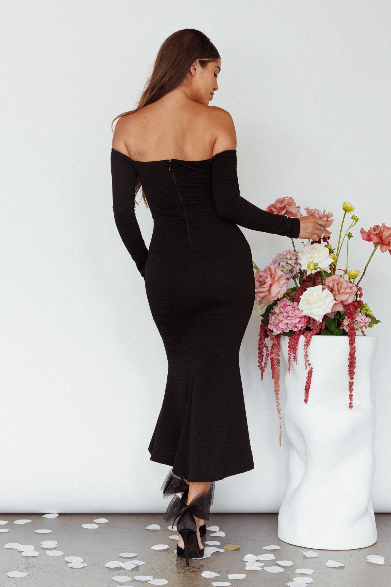 Speakeasy Off-Shoulder Maxi Dress Black by Selfie Leslie