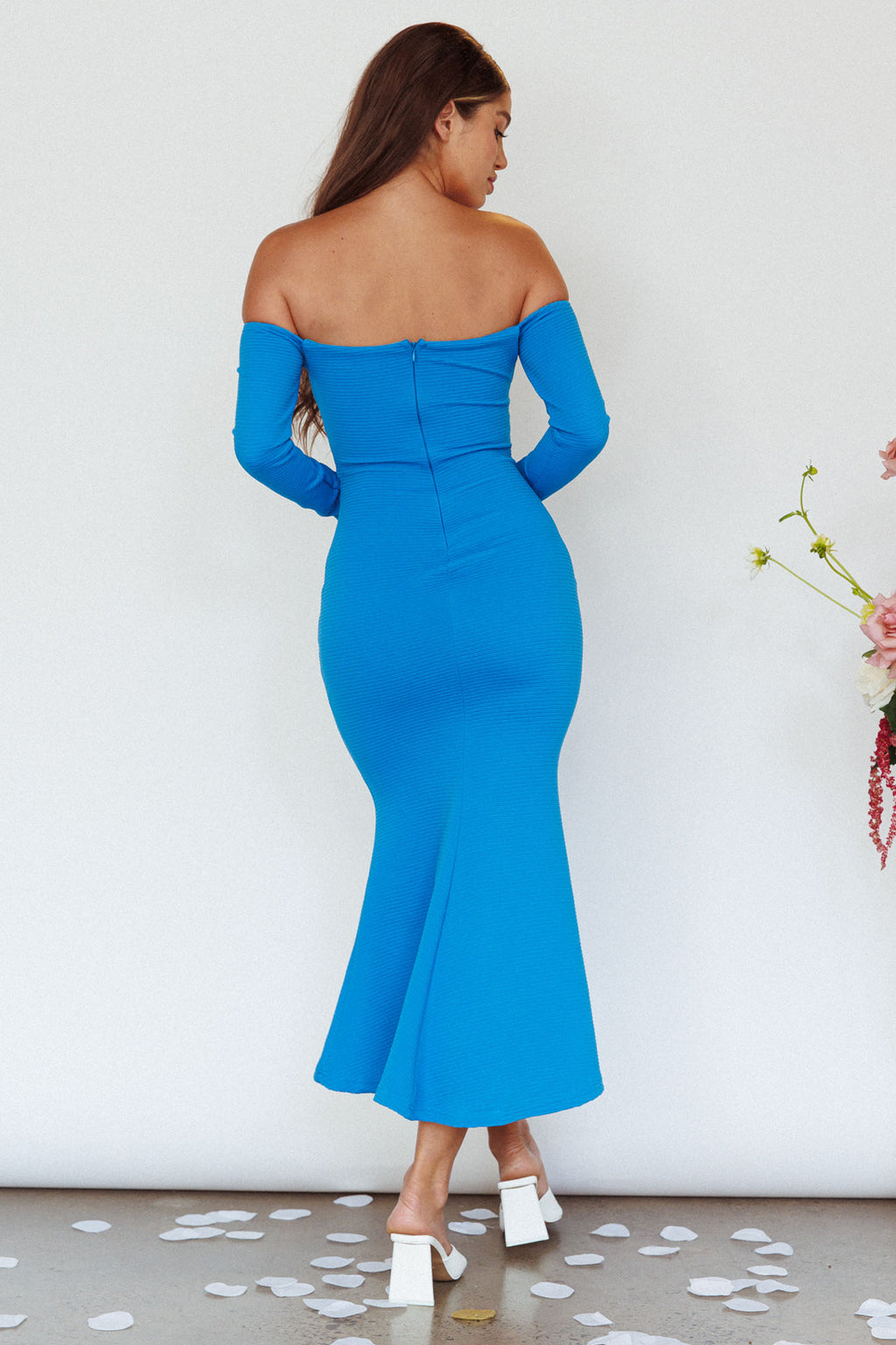 Speakeasy Off-Shoulder Maxi Dress Blue by Selfie Leslie