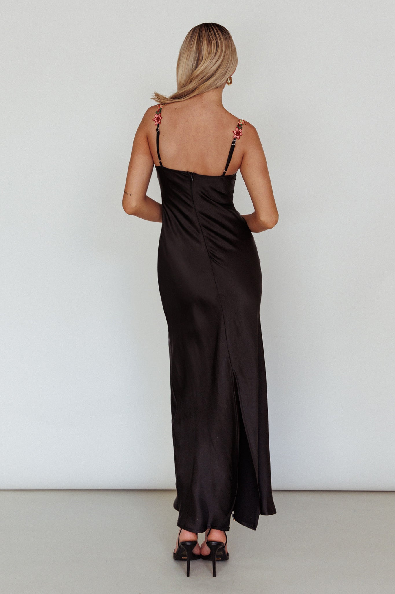 Rose Garden Floral Applique Midi Dress Black by Selfie Leslie