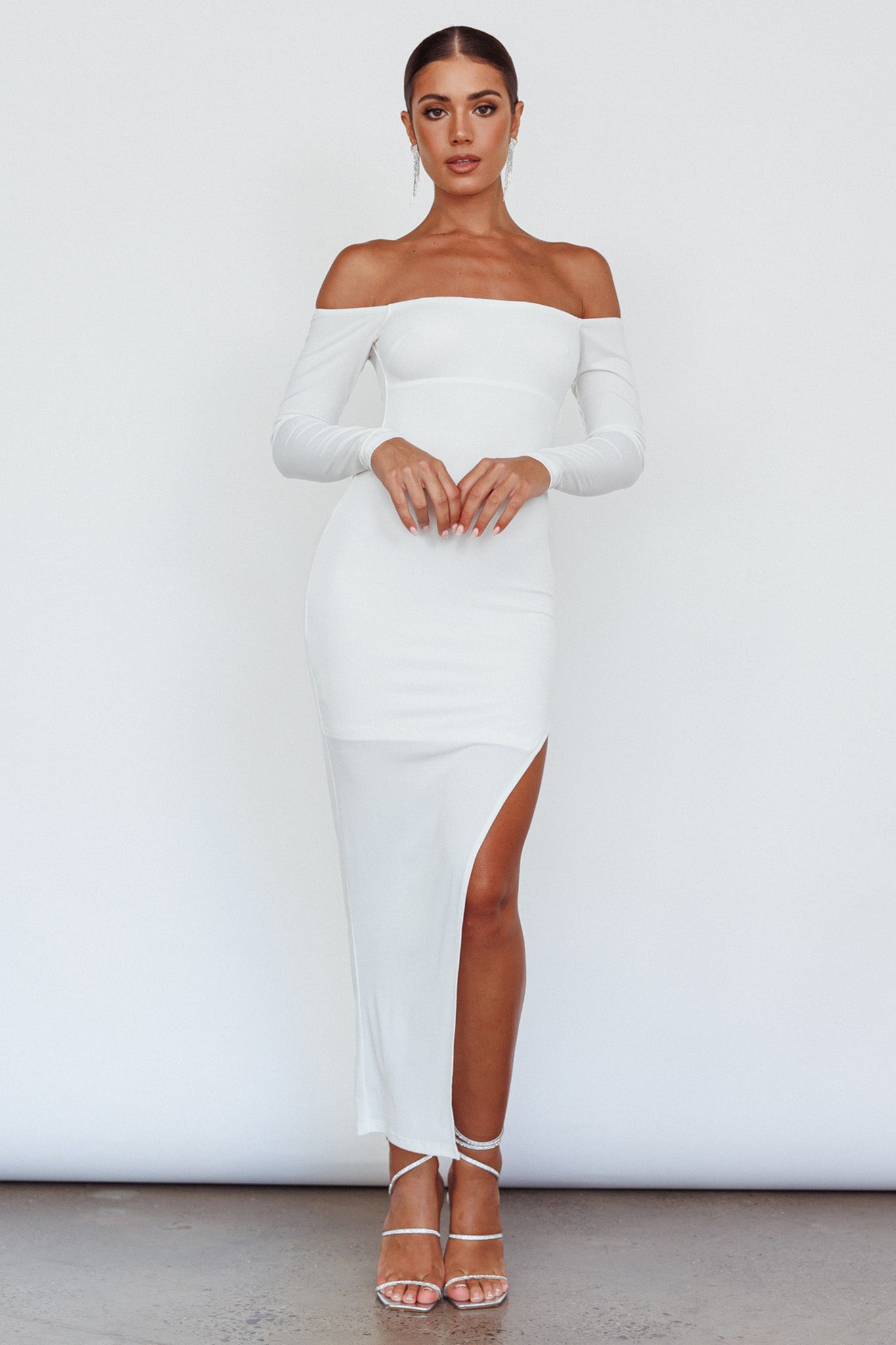 Sentimental Mood Off-Shoulder Midi Dress White by Selfie Leslie