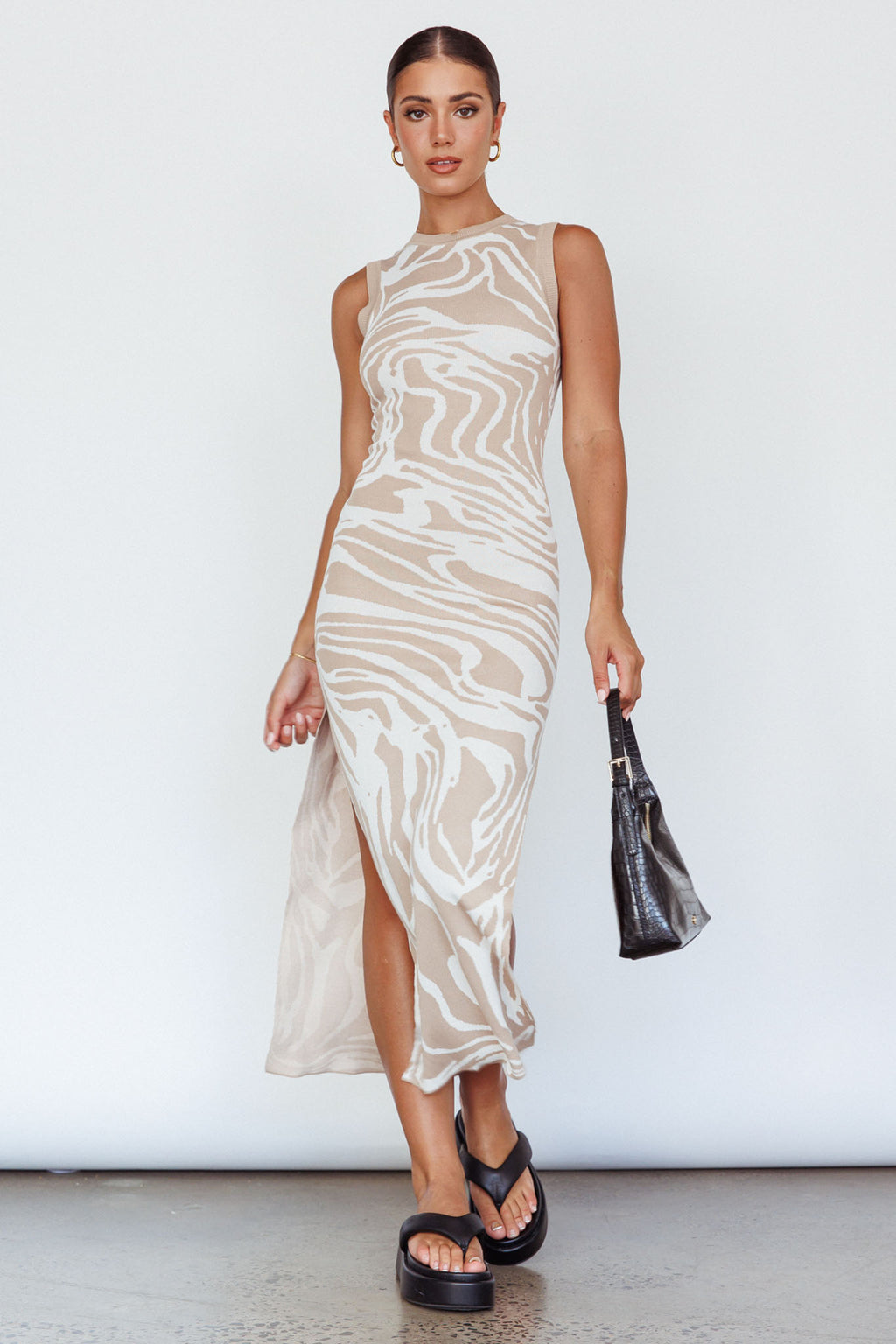 Elsinore Sleeveless Knit Maxi Dress Beige by Selfie Leslie
