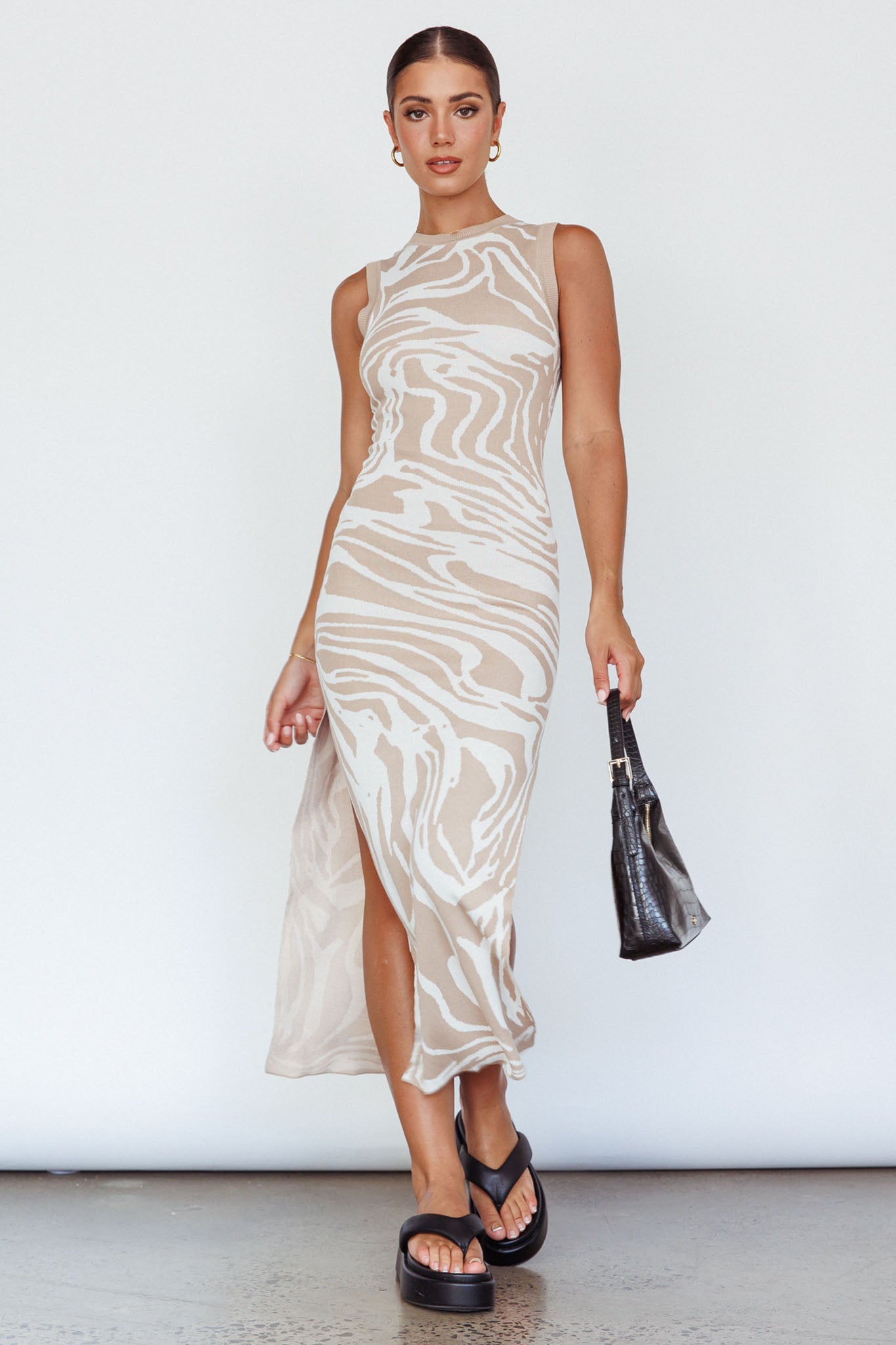 Elsinore Sleeveless Knit Maxi Dress Beige by Selfie Leslie