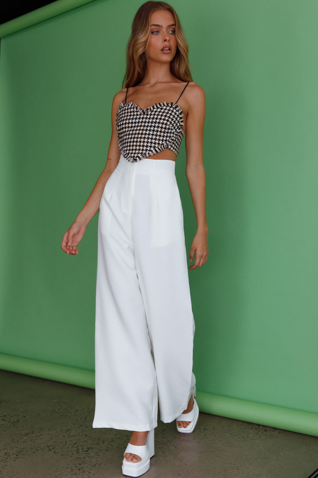 Miss Fine Heart Crop Top Houndstooth Black by Selfie Leslie