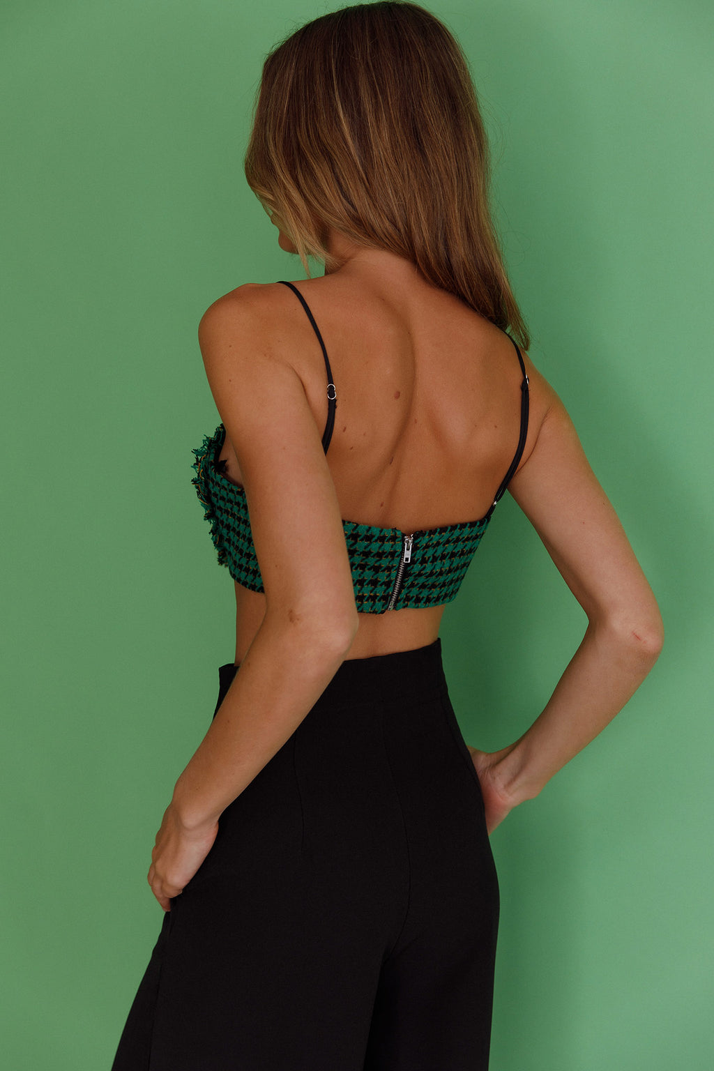 Miss Fine Heart Crop Top Houndstooth Green by Selfie Leslie