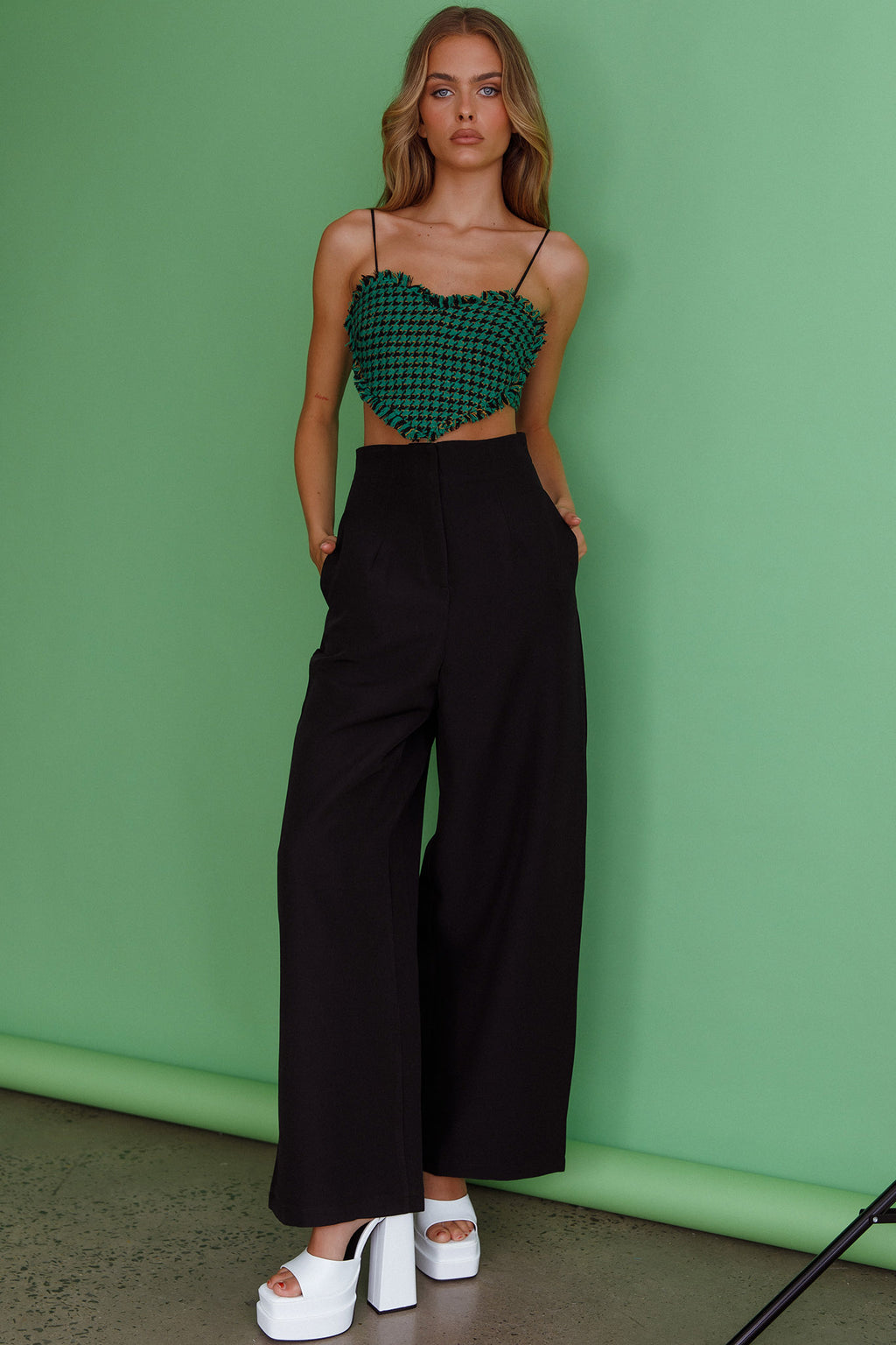 Miss Fine Heart Crop Top Houndstooth Green by Selfie Leslie