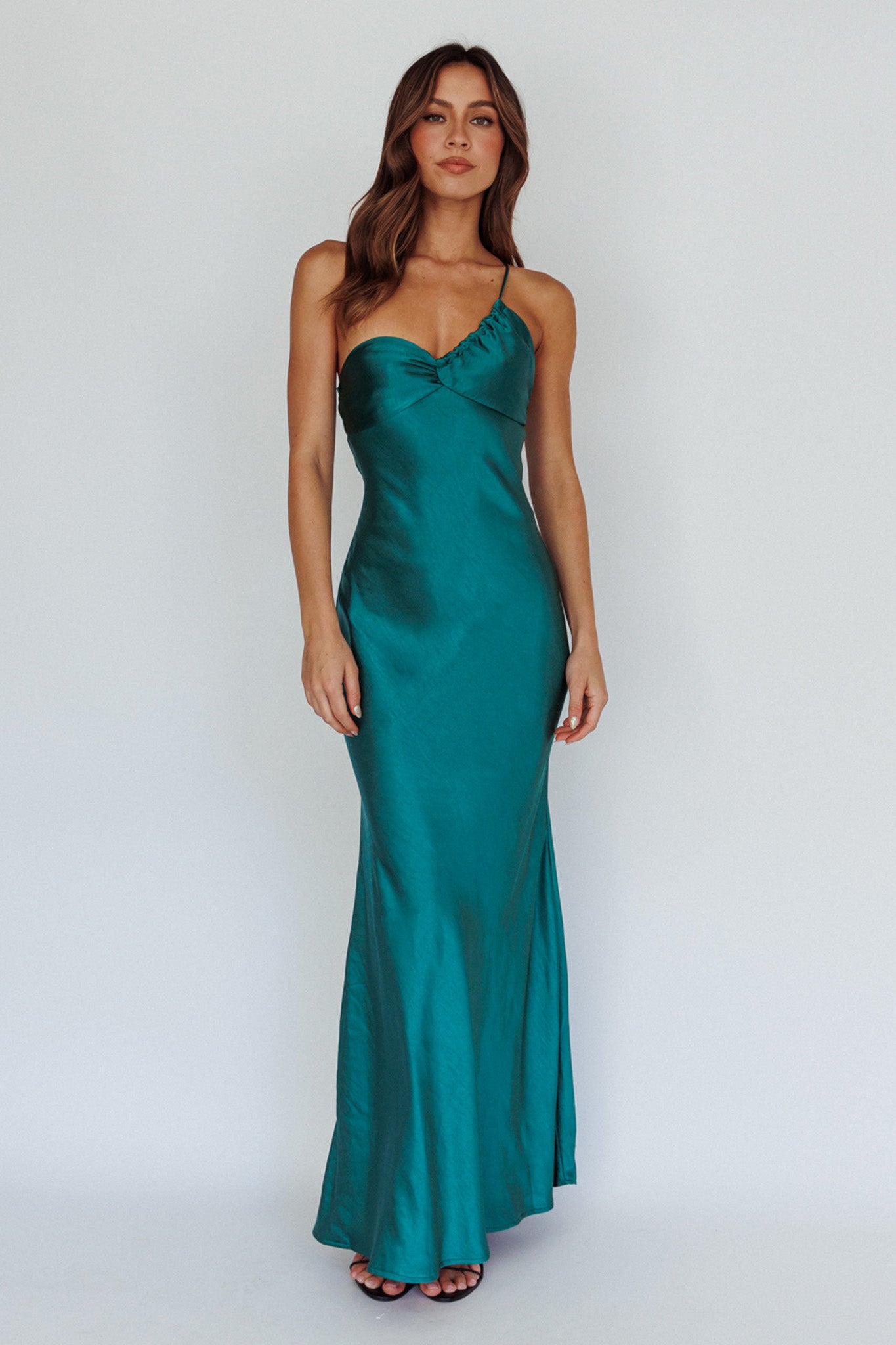 Twilight Tango One-Shoulder Maxi Dress Forest Green by Selfie Leslie
