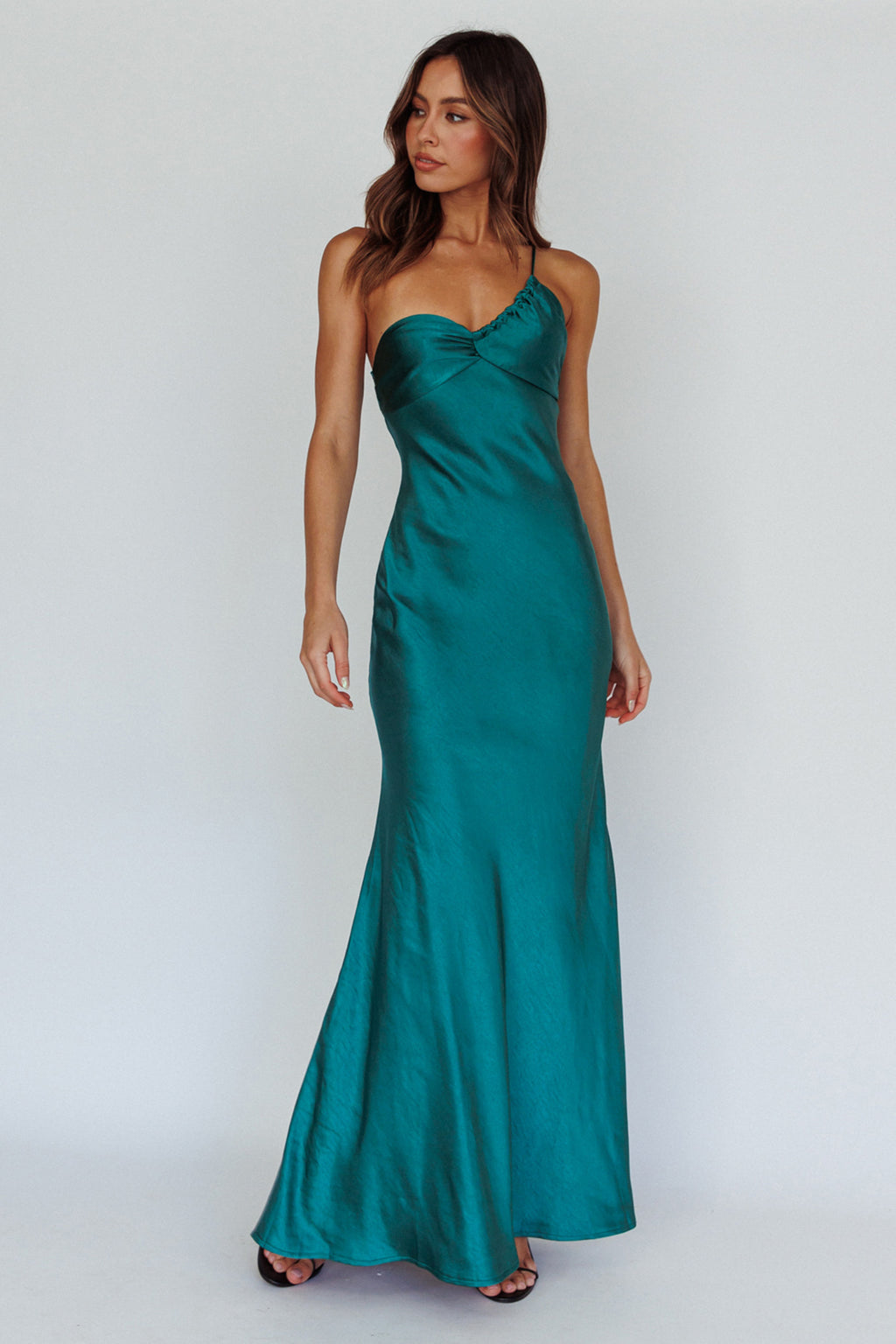 Twilight Tango One-Shoulder Maxi Dress Forest Green by Selfie Leslie