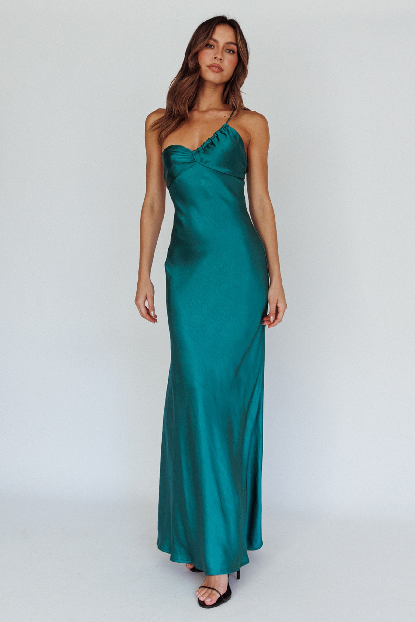 Twilight Tango One-Shoulder Maxi Dress Forest Green by Selfie Leslie
