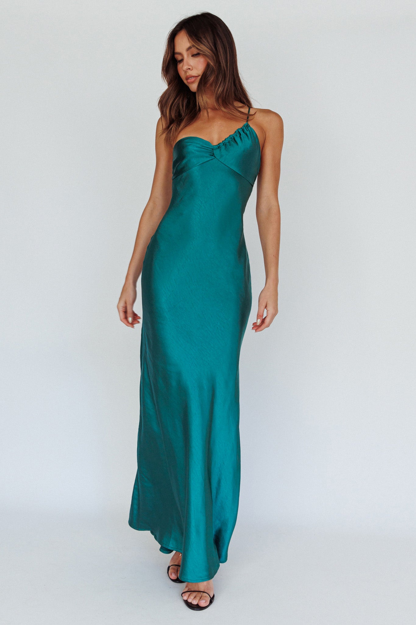 Twilight Tango One-Shoulder Maxi Dress Forest Green by Selfie Leslie