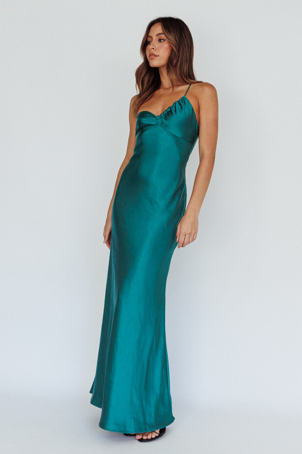 Twilight Tango One-Shoulder Maxi Dress Forest Green by Selfie Leslie