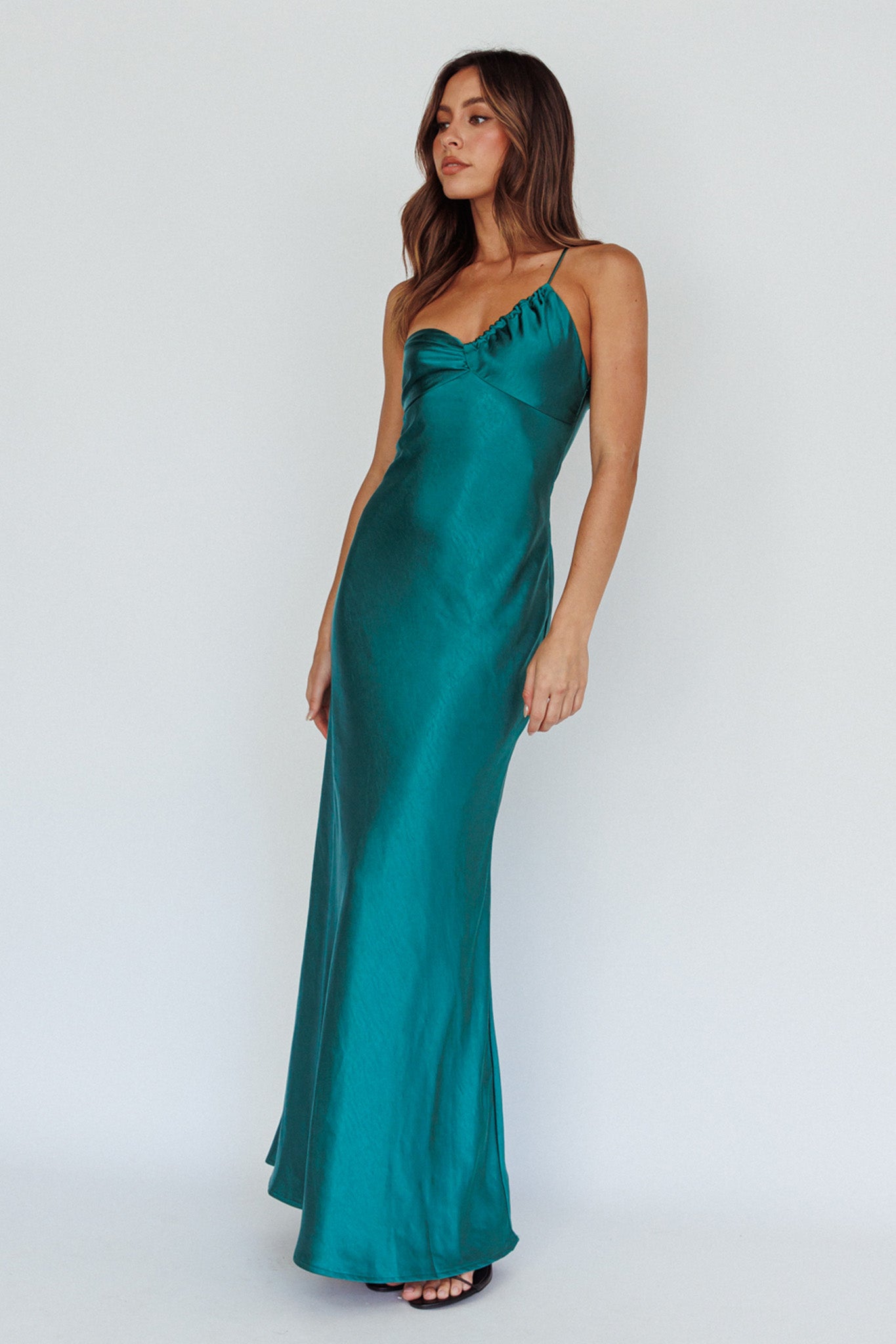 Twilight Tango One-Shoulder Maxi Dress Forest Green by Selfie Leslie