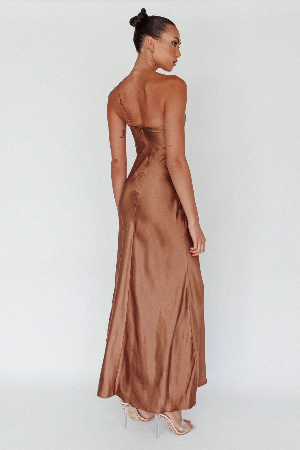Twilight Tango One-Shoulder Maxi Dress Mocha by Selfie Leslie