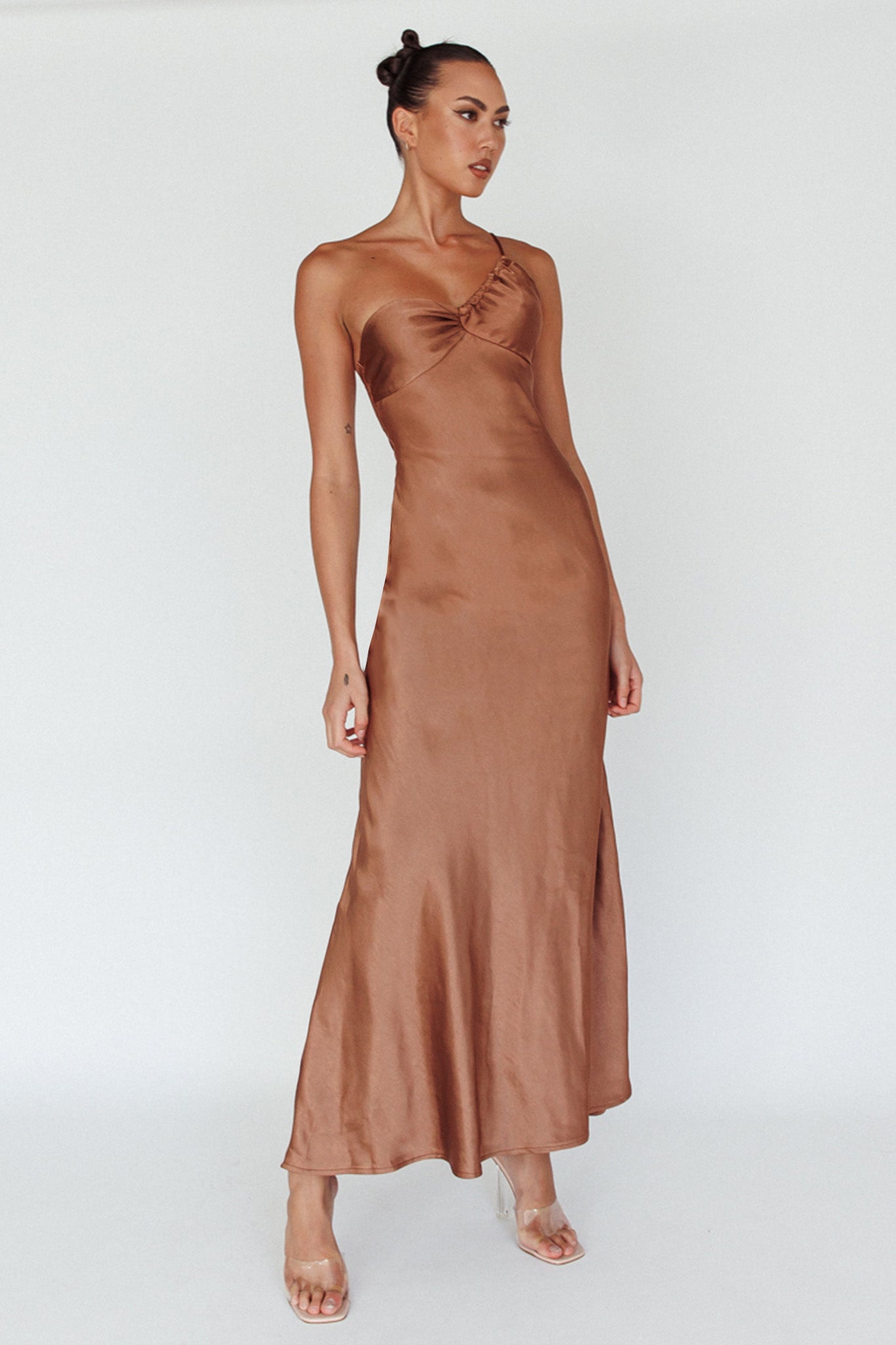 Twilight Tango One-Shoulder Maxi Dress Mocha by Selfie Leslie