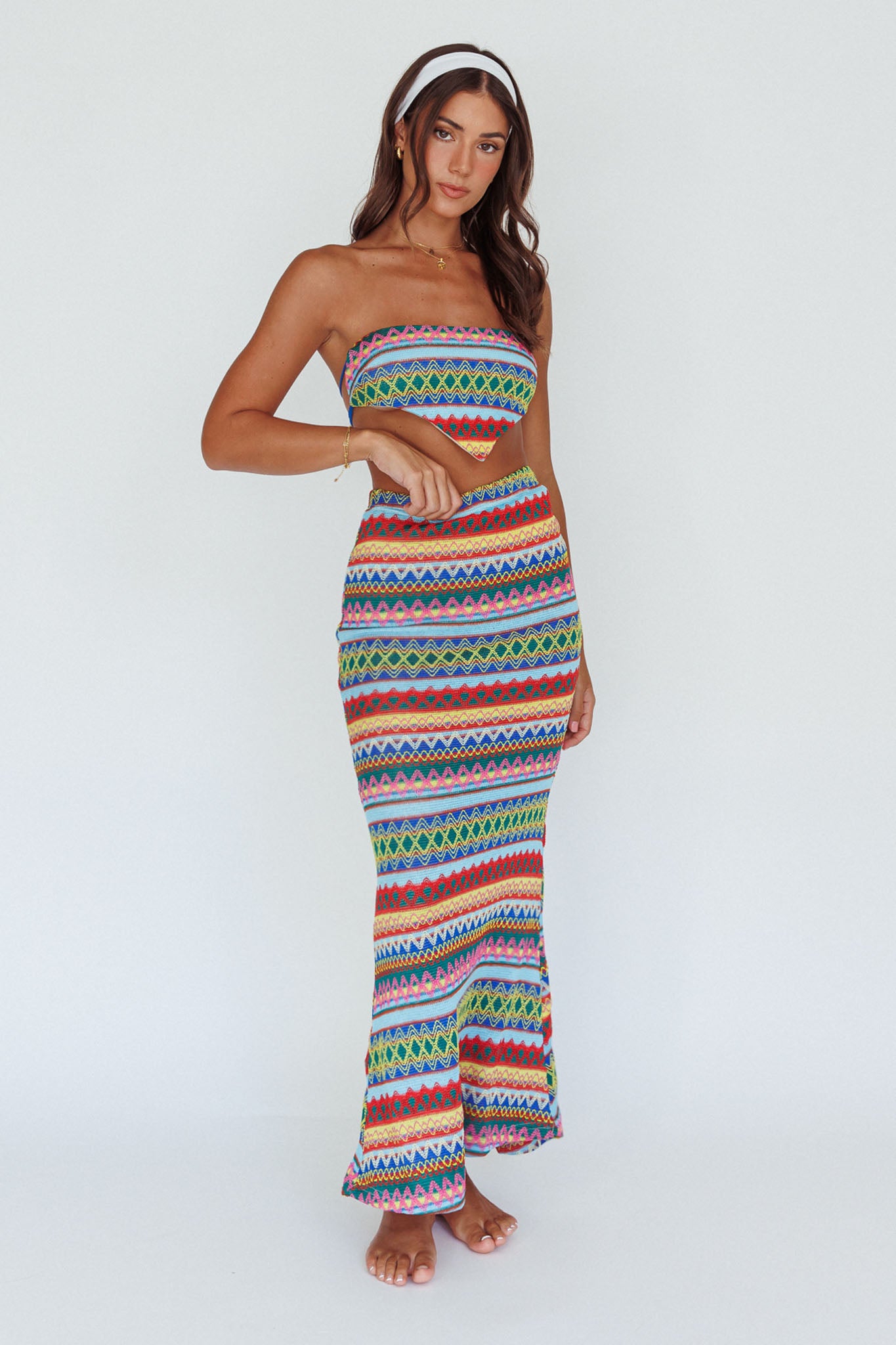 Tulum Knit Midi Skirt Blue Multi by Selfie Leslie