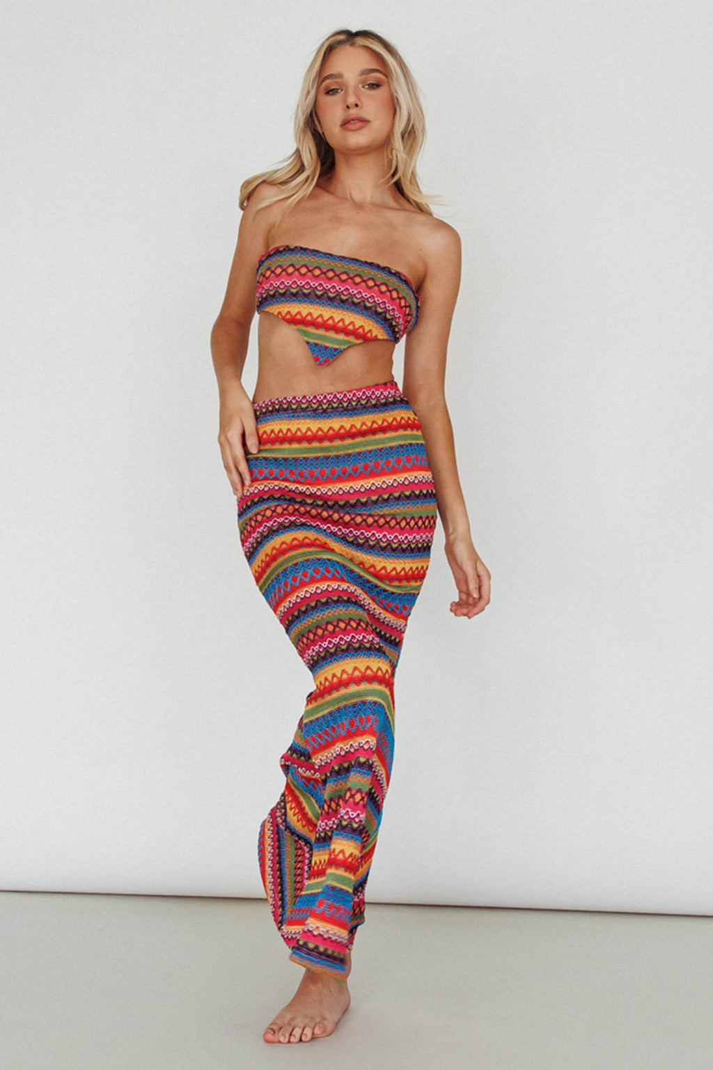 Tulum Knit Midi Skirt Pink Multi by Selfie Leslie