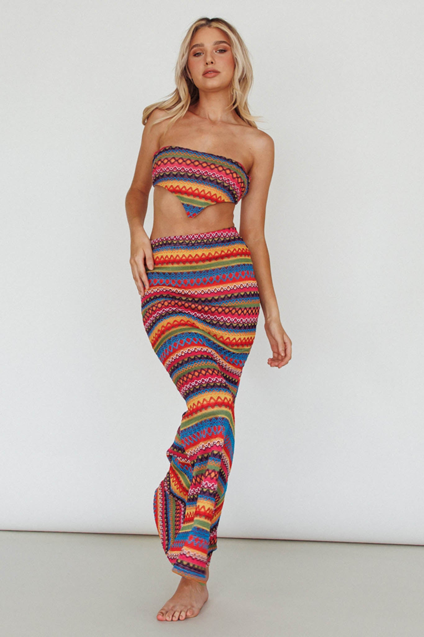 Tulum Knit Midi Skirt Pink Multi by Selfie Leslie