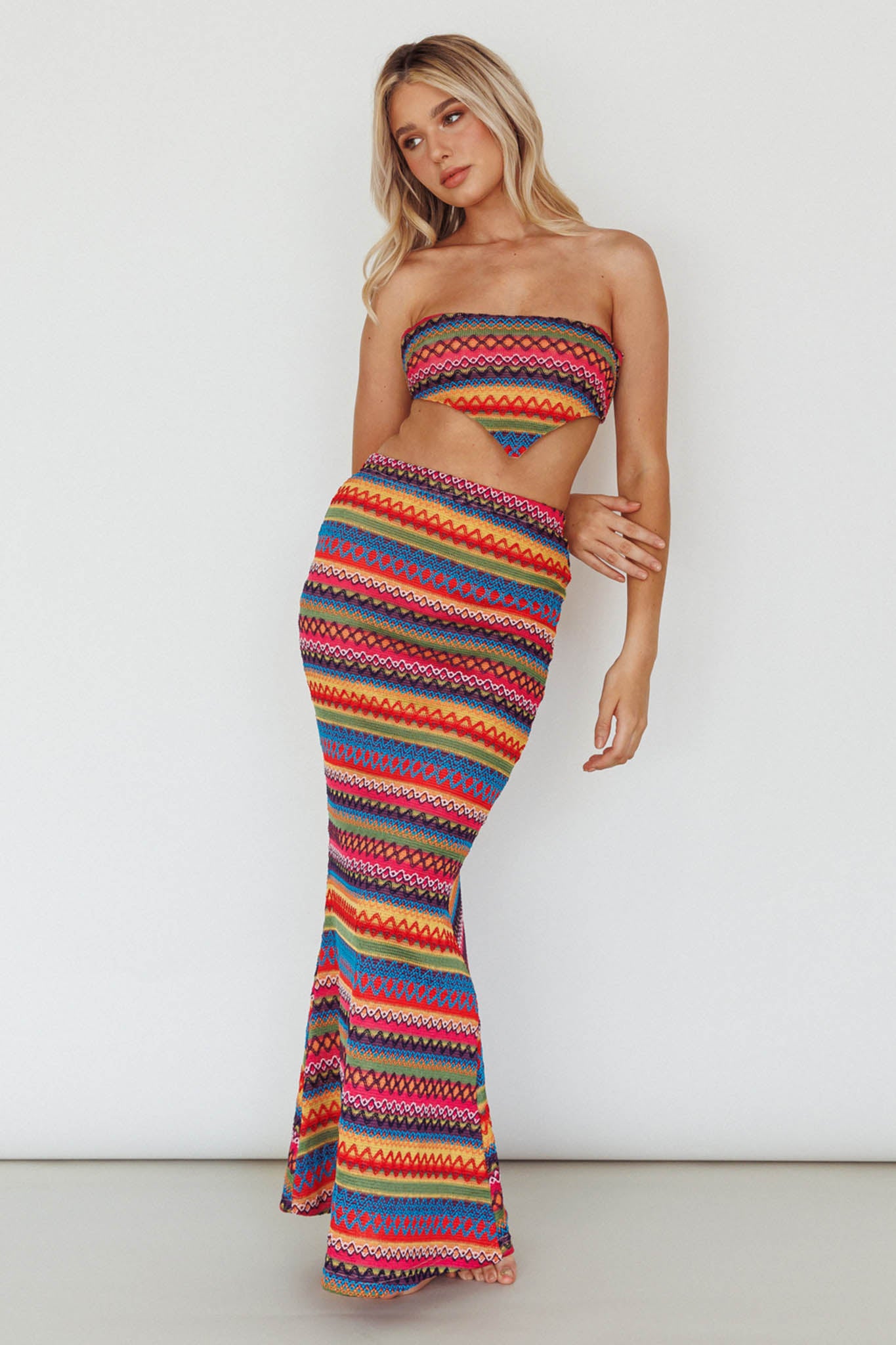 Tulum Knit Midi Skirt Pink Multi by Selfie Leslie