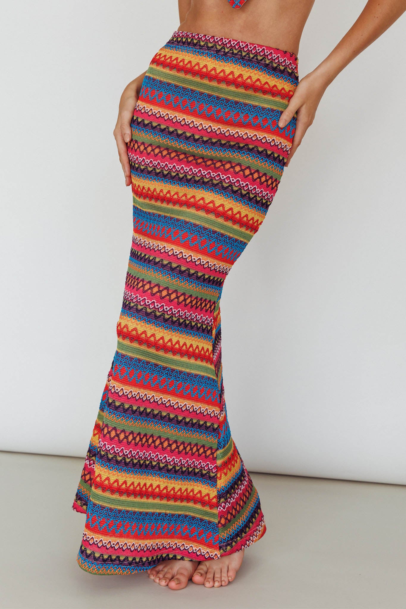 Tulum Knit Midi Skirt Pink Multi by Selfie Leslie