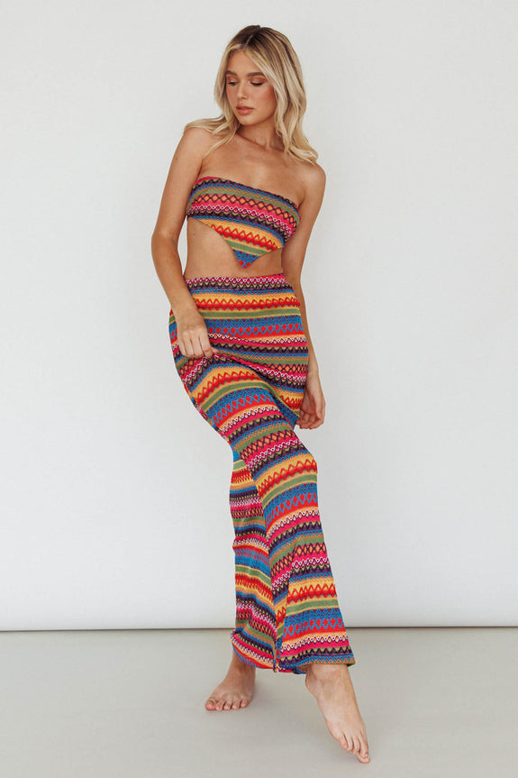 Tulum Tied Back Crop Top Blue Multi main image 0
