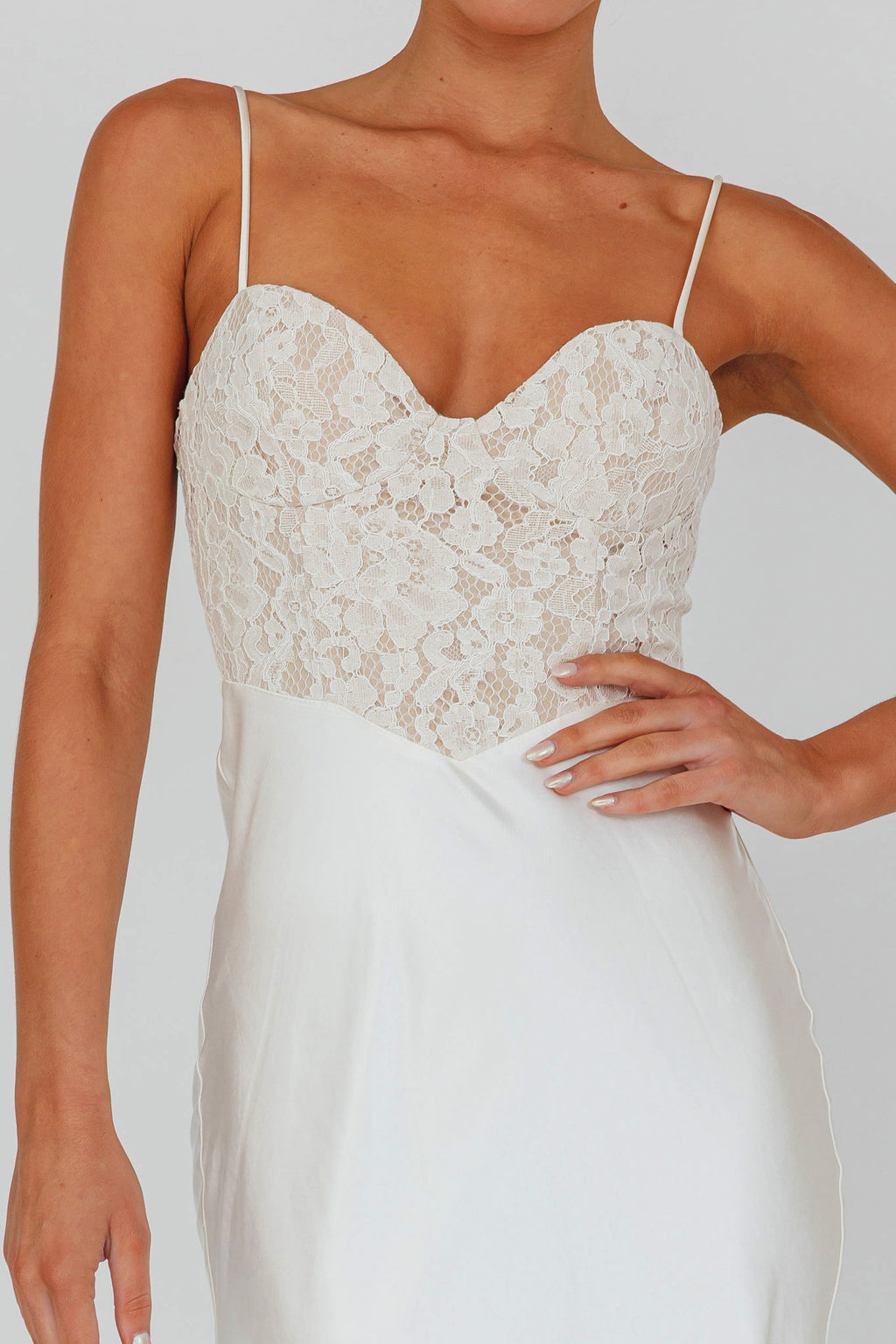 Evening Star Lace Bodice Maxi Dress Ivory by Selfie Leslie