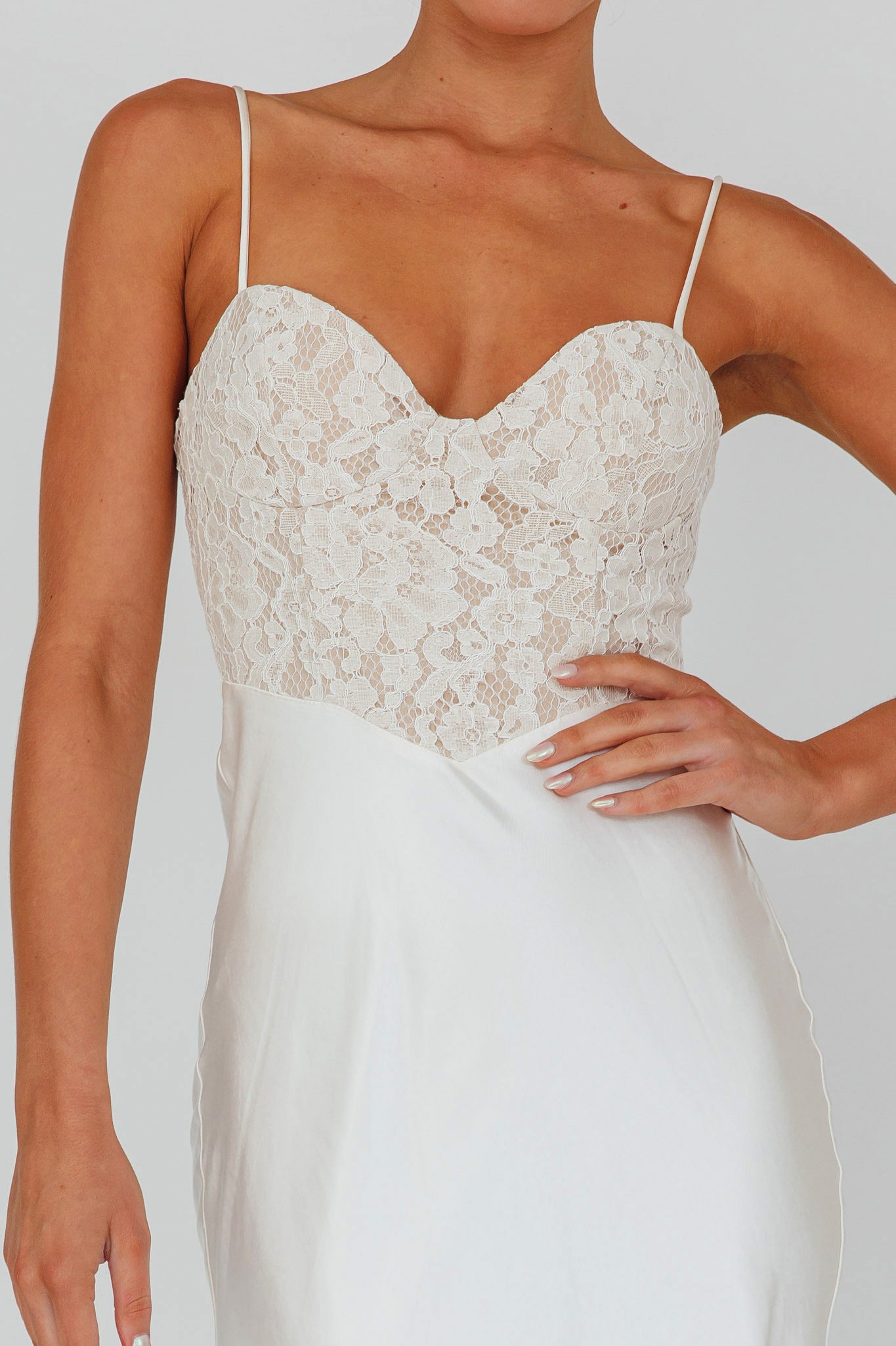 Evening Star Lace Bodice Maxi Dress Ivory by Selfie Leslie