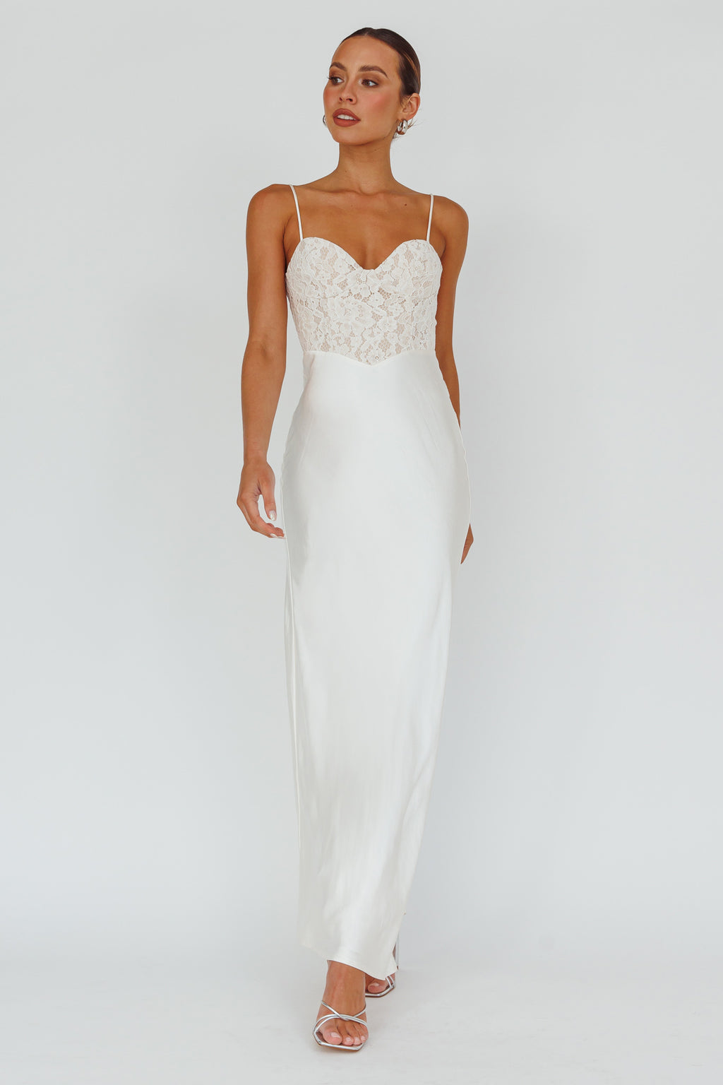 Evening Star Lace Bodice Maxi Dress Ivory by Selfie Leslie
