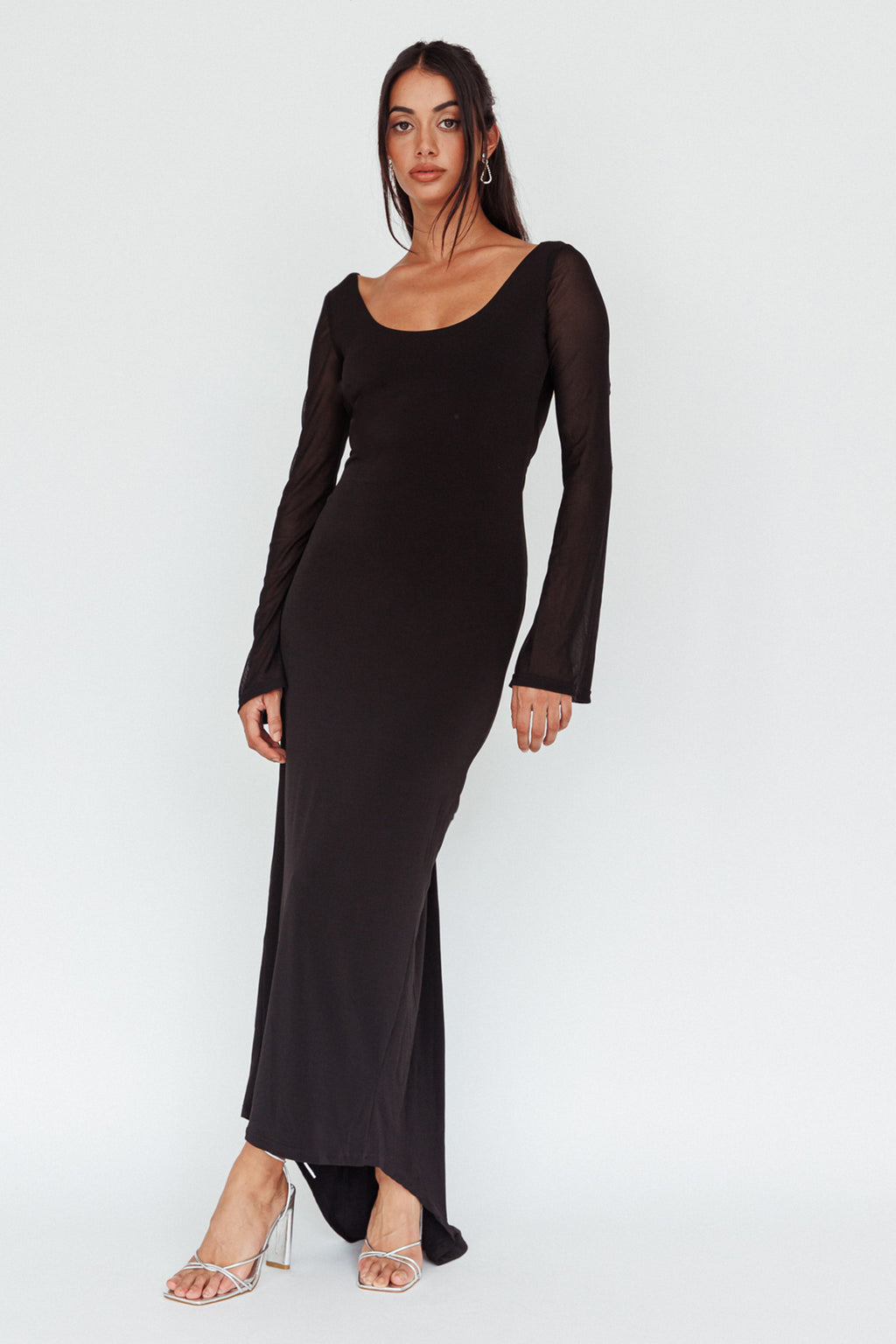Crystal Ball Open Back Ruched Maxi Dress Black by Selfie Leslie