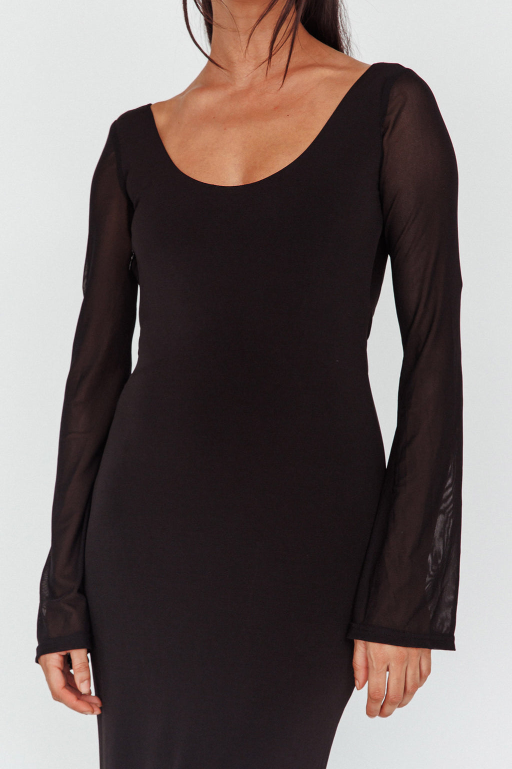 Crystal Ball Open Back Ruched Maxi Dress Black by Selfie Leslie