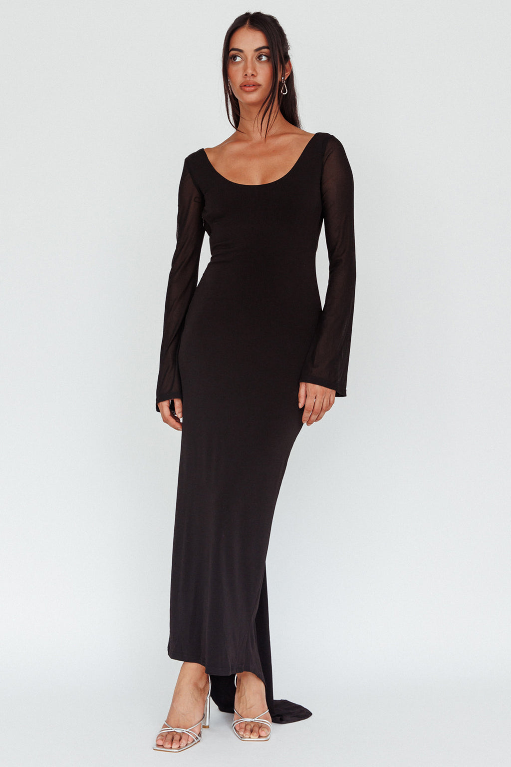 Crystal Ball Open Back Ruched Maxi Dress Black by Selfie Leslie